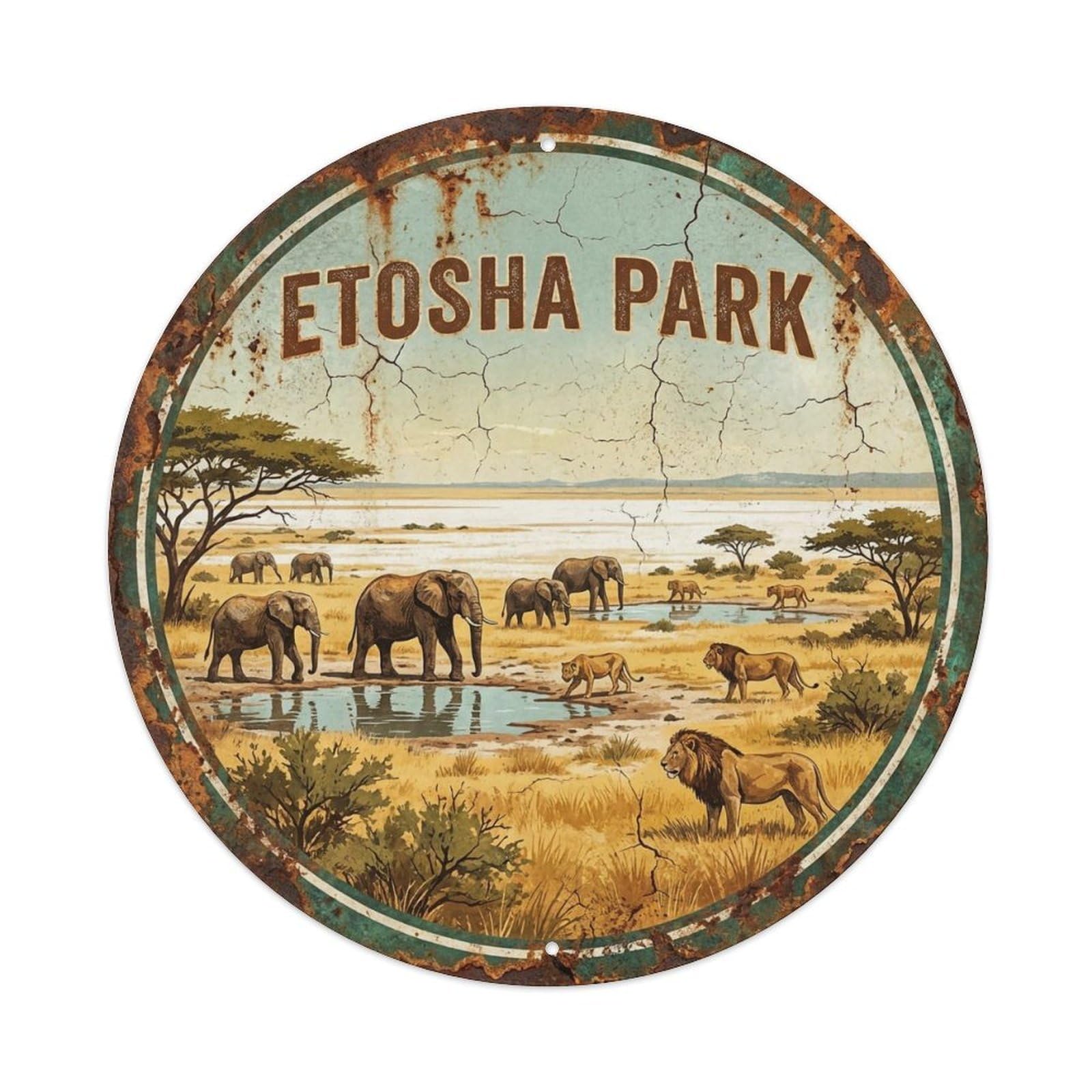 Namibia Vintage Travel Etosha Park Vintage Metal Tin Sign Plaque Wall Decor for Cafe, Club Bar, Office, Garden Metal Poster 8x8Inch