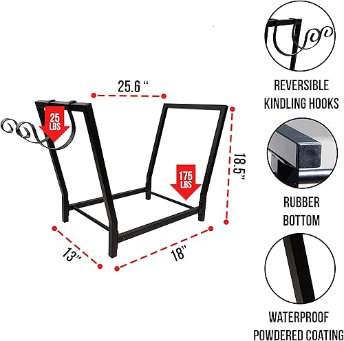 Miniatura 3 de FireProof Pros Estantes de leña para interiores y exteriores con ganchos de madera Kindling. Soporte de madera de doble revestimiento de 25.6