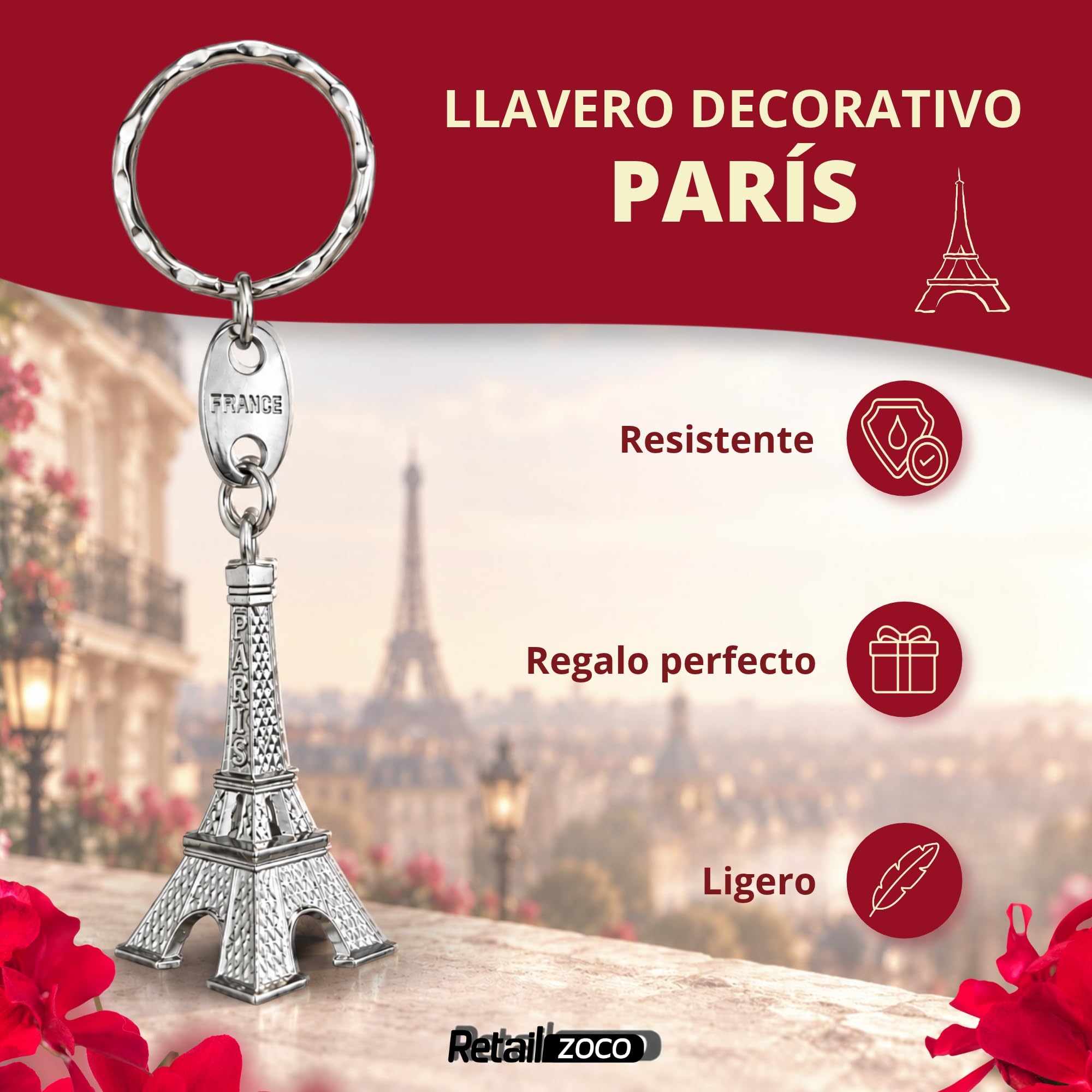 Llavero Torre Eiffel metálico, Miniatura de la Torre Eiffel, 3 Unidades - imagen 2