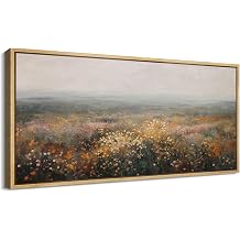 SIGNFORD Extra Large Framed Canvas Print Wall Art Autumn Wildflower Field Impression Modern Art Calm Warm for Living Room, Bedroom, Office - 60"x30"