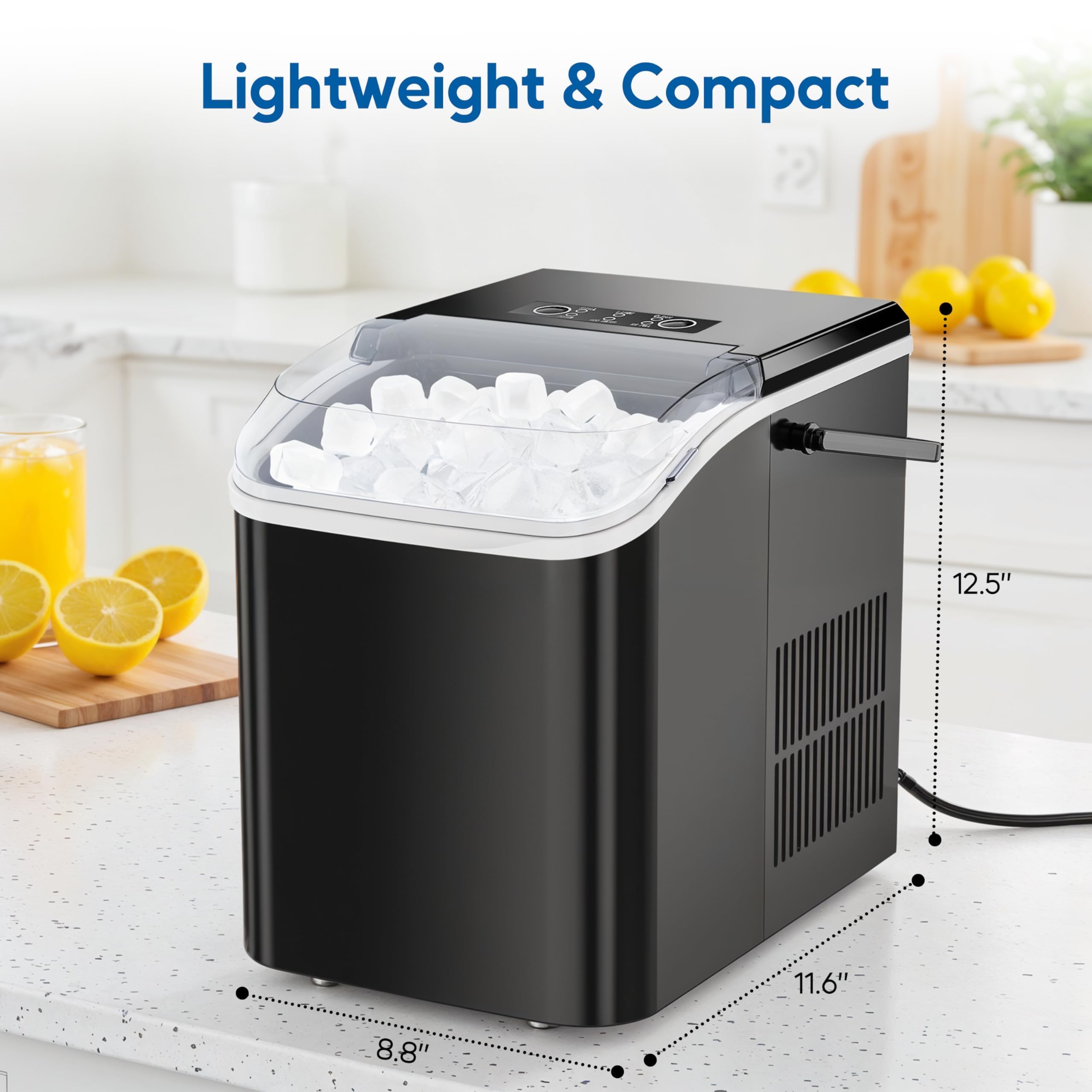 Simple Deluxe Portable Countertop Ice Maker Machine, Makes 9 Bullet Ice Cubes In 6 Minutes, 26.5lbs Daily Output, Self-Cleaning With Scoop, Basket & Handle For Office, Party & Kitchen, Black on Fridge.com - View 2