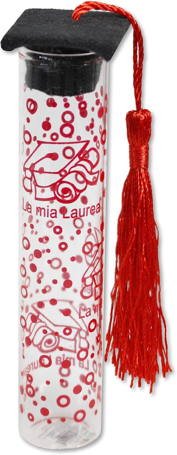 Vetrineinrete® 24 Penne Bomboniere Per Laurea Con Nastro Raso E Fiocco - Tocco E Pergamena - Colore Nero E Rosso