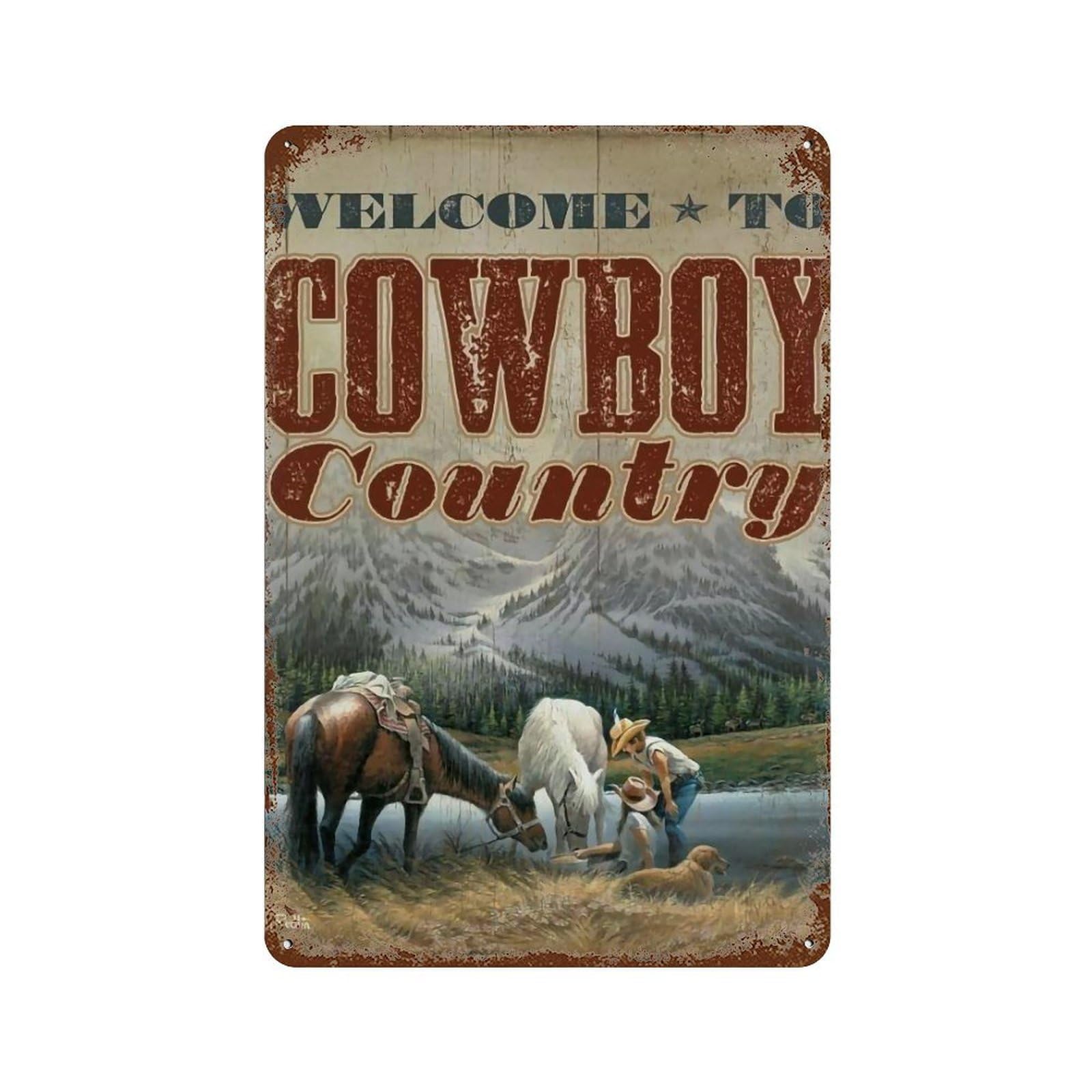 YHGERTKU Cowboy Wall Art Retro Iron Vintage Metal Tin Sign Poster Modern Decor for Living Rooms Gift 30x20cm