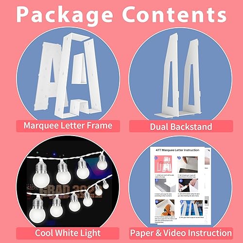 Miniatura 10 de JoyBox Design Letras iluminadas de marquesina blanca fría de 4 pies, letra M iluminada, letras iluminadas con texto "Marry Me", letras gigantes de
