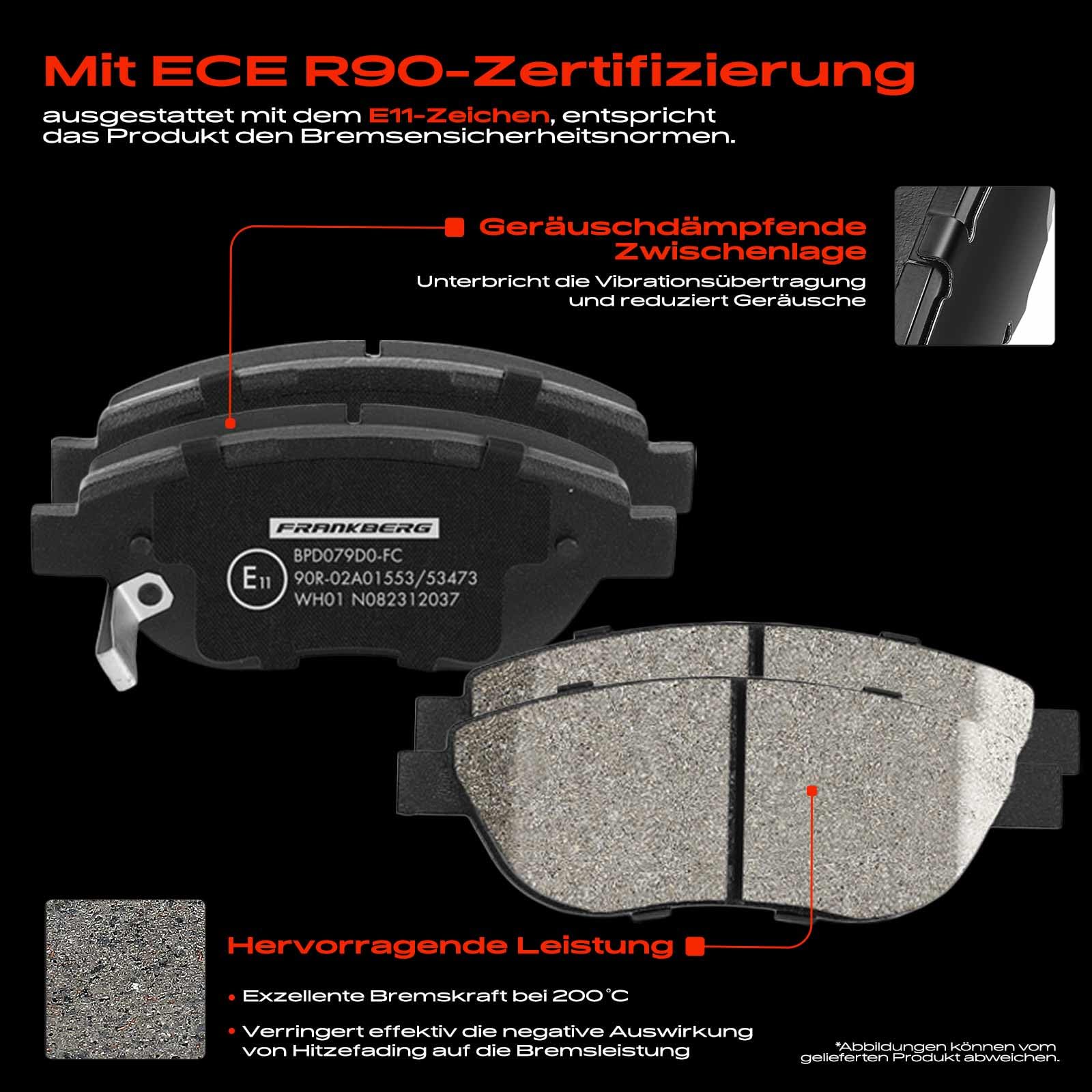 Frankberg Bremsensatz inkl. 2x Bremsscheiben + 4x Bremsbeläge Vorne Kompatibel mit 500L 351 352 Replace# 51884303,51937218