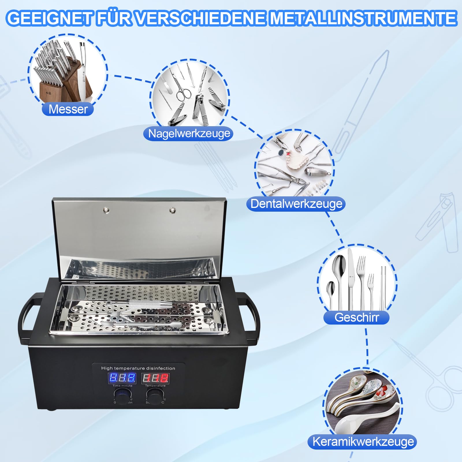 Hochtemperatur-Sterilisiergerät mit Timer – Trockene Hitzesterilisierung für Metallwerkzeuge & SPA-Tücher, Disinfektor für Zahnarztpraxen, Labore & Kosmetiksalons