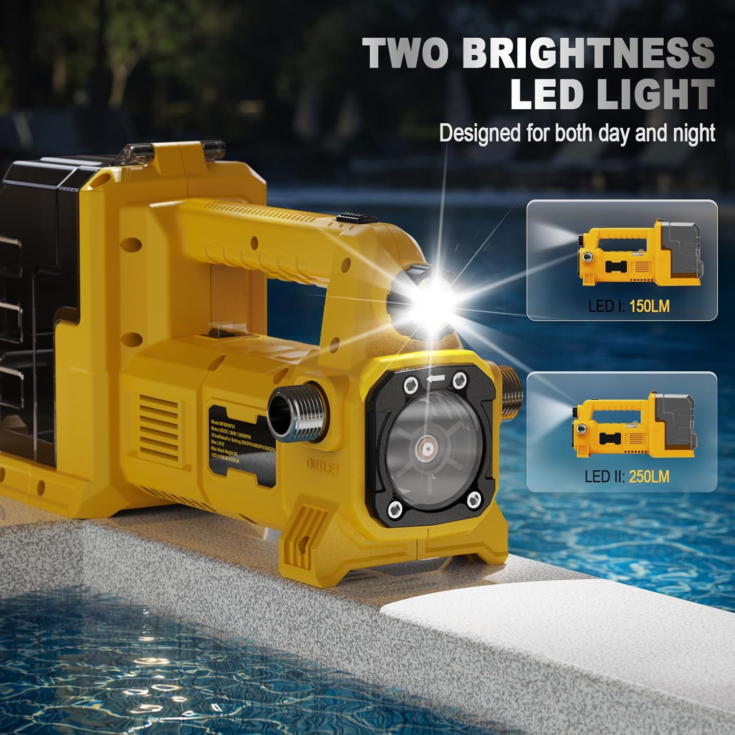 Brushless Water Transfer Pump Compatible with Dewalt 20V Battery (Tool Only), 1/4HP 540GPH Cordless Self Priming Battery Operated Utility Pump for Pool Draining, Pond, Watering, Garden, Tank