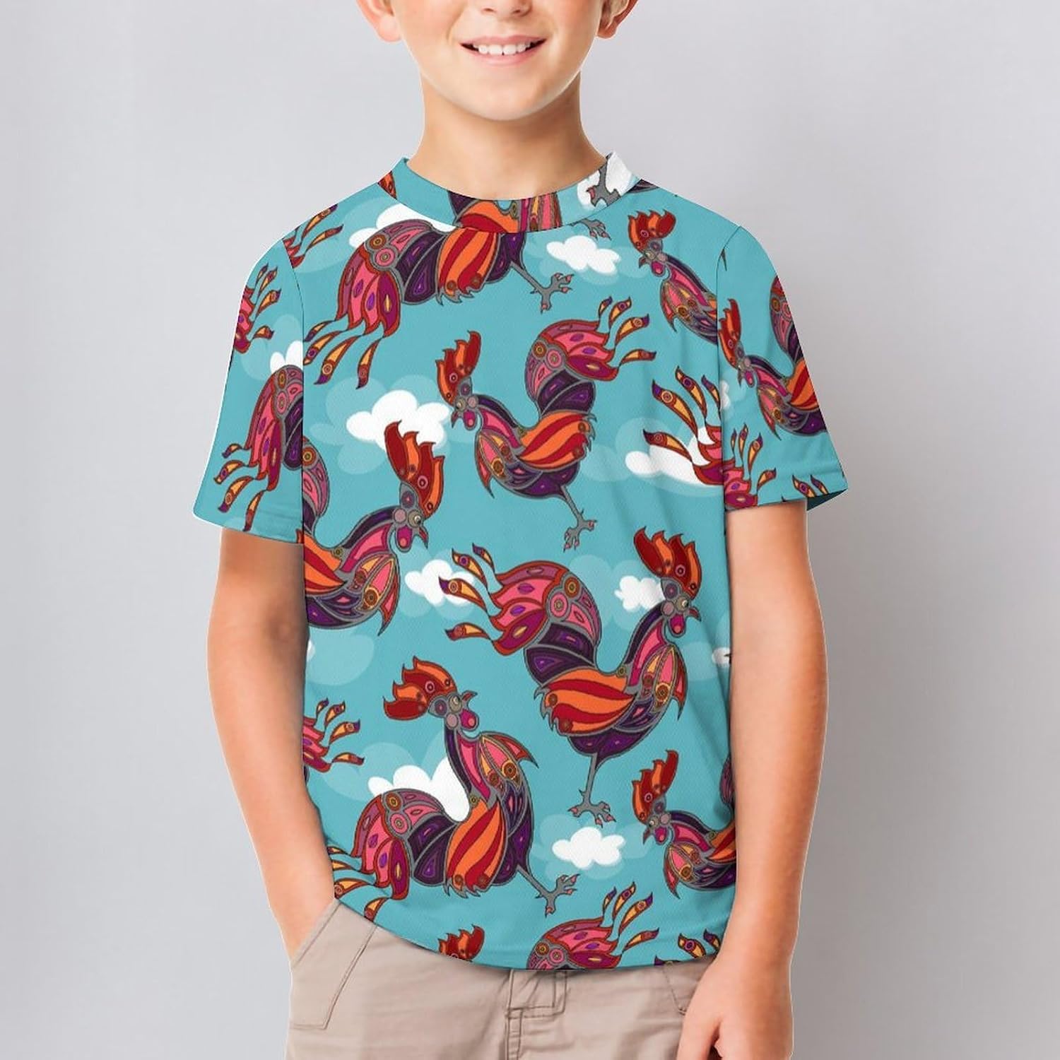 Crowing Rooster T Shirt for Boy Girl Top Short Sleeve T-Shirt Graphic Tee