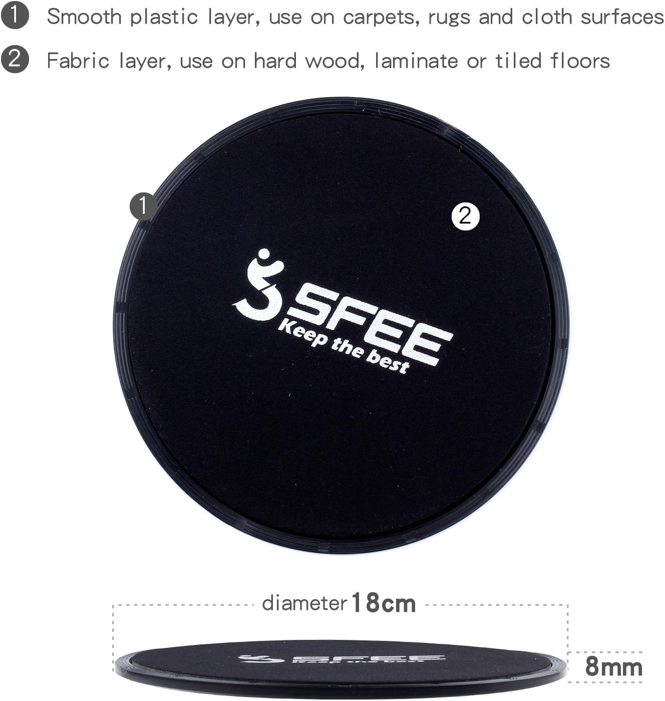 Sfee Core Exercise Sliders-2xDual Sided Gliding Discs for Use on Carpet, Hard Floor, Fitness Equipment Idea for Abdominal, Full Body Workout, Training,Leg Sliders, Aerobics, CrossFit+Gift Box