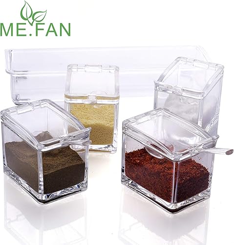 Miniatura 5 de ME.FAN recipientes transparentes de acrílico para especias - 4 piezas - incluye recipientes para condimento con tapa y cuchara