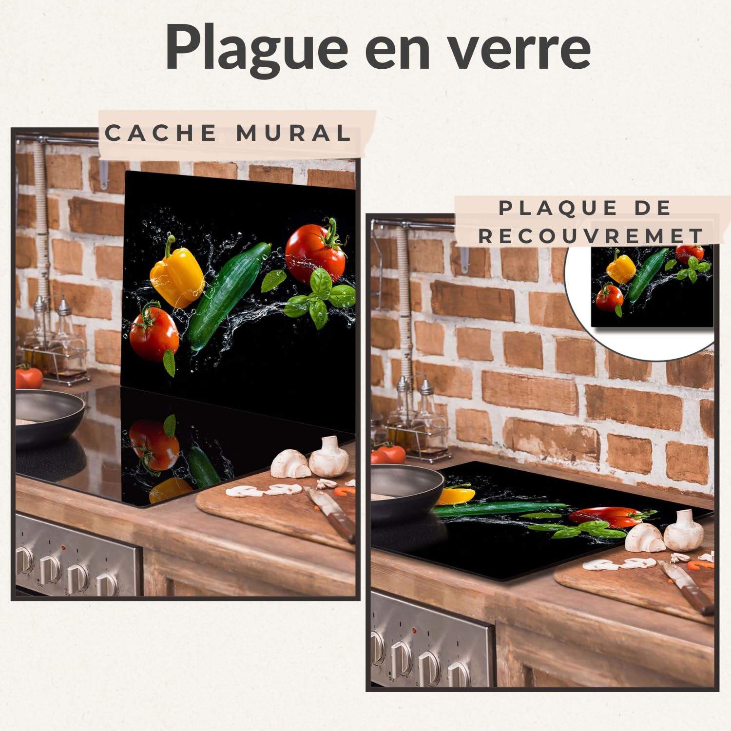 TMK - Plaque de protection en verre - 60 x 52 cm - Pour cuisinière électrique - Protection contre les éclaboussures - Plaque en verre - Décoration - Planche à découper - Légumes