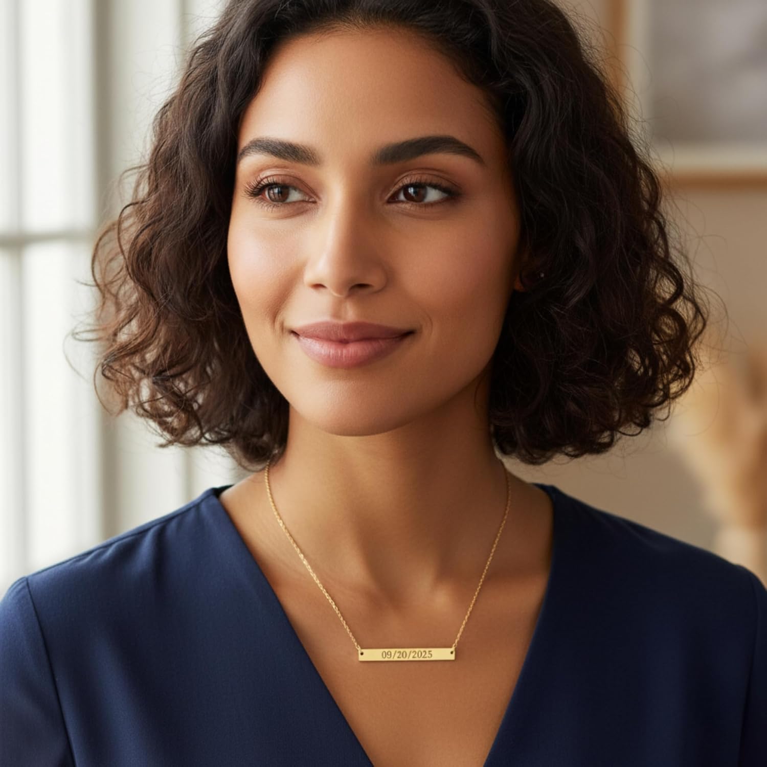 Personalized Bar Necklace, Dainty Charm Pendant Sterling Silver or 14K Gold, Custom Engraved Name Jewelry