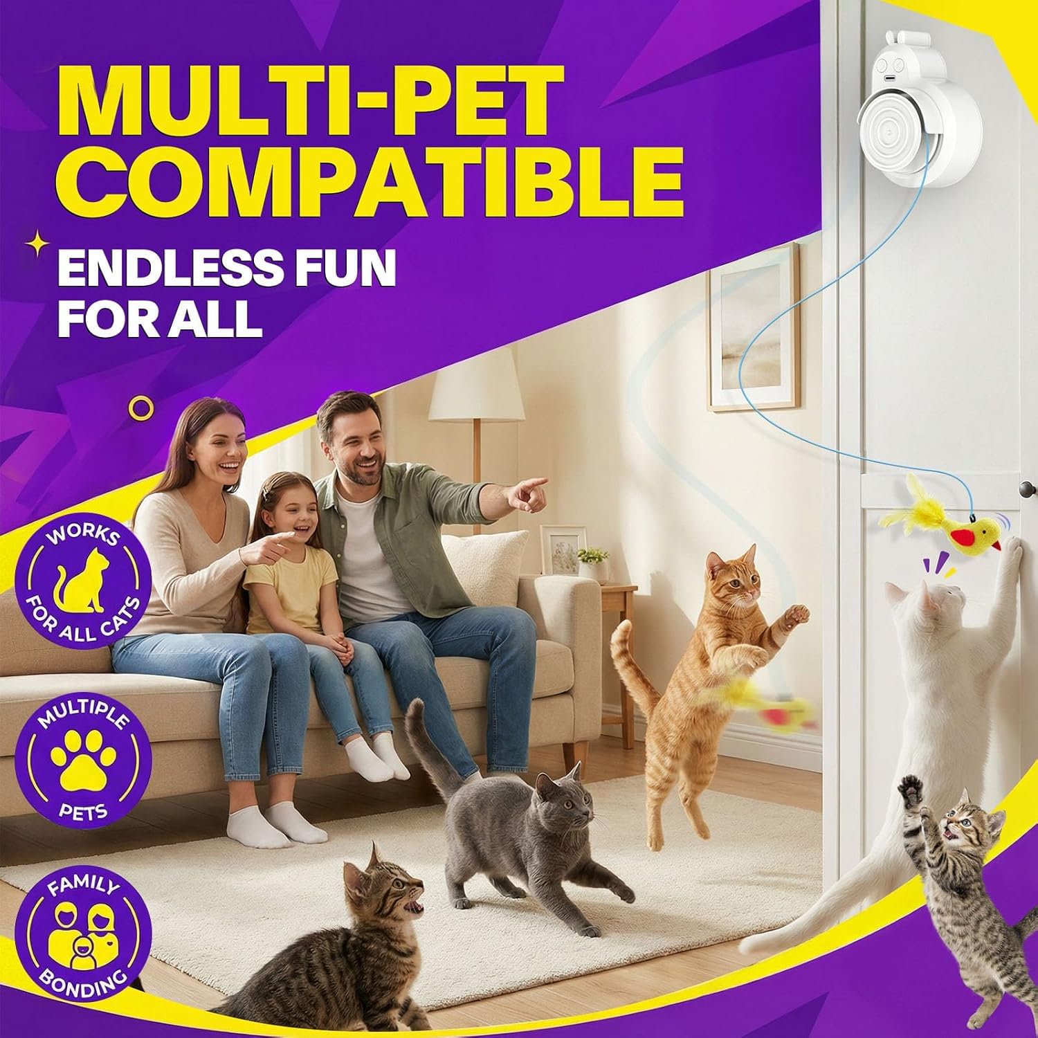 Jouets interactifs pour chats d'intérieur : plume d'oiseau volant automatique électrique et baguette de souris, jouet d'enrichissement électrique rechargeable pour chatons ennuyés et chats adultes