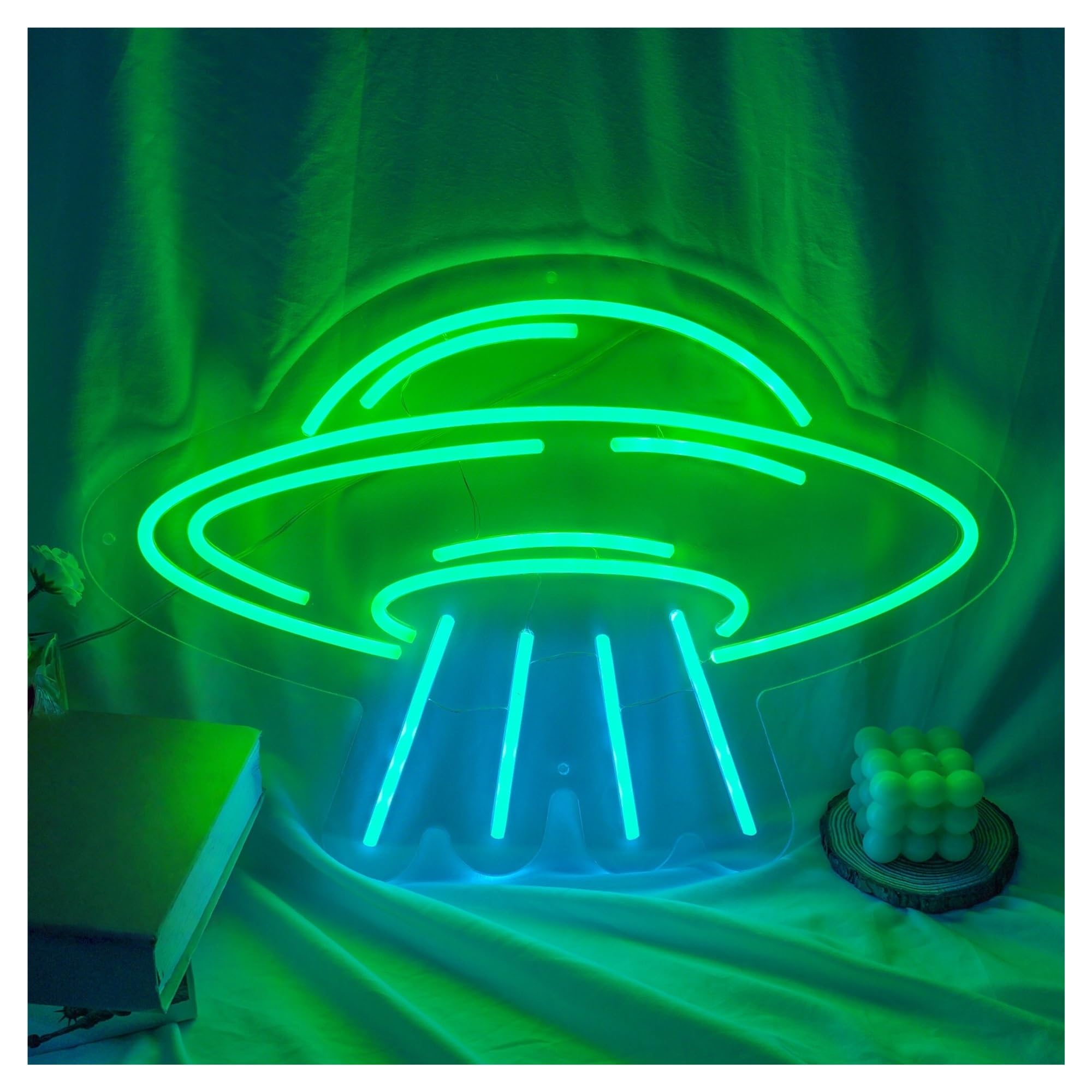 RONGCH Hanging Art Neon Signs UFO Neon Sign, Suitable for Cafe Bedroom Decor with Brightness Adjustable 28cmx41cm(B)