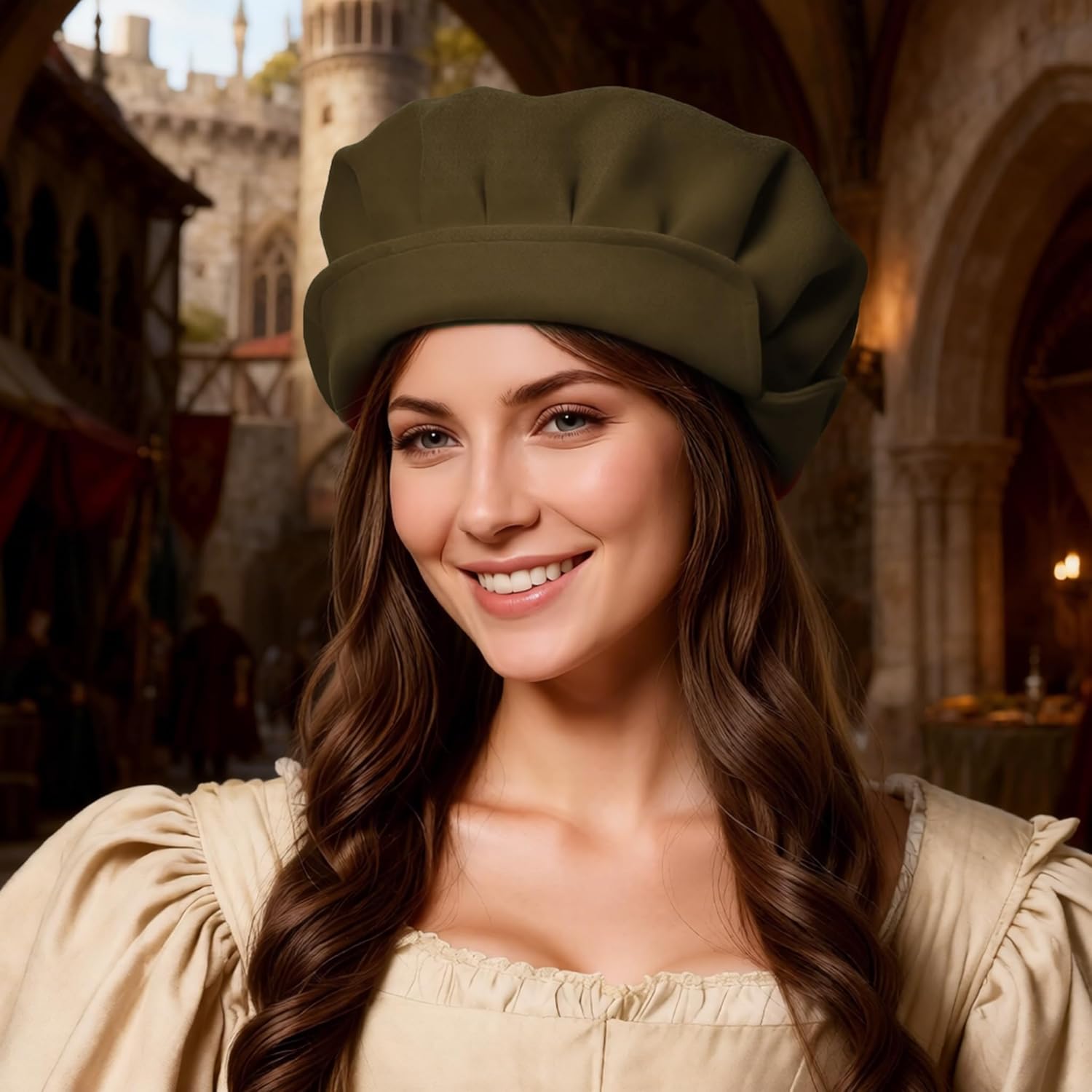 Medieval Tudor Flat Renaissance Fair Beret Hat Cosplay Costume Accessories for Women Men - Image 3