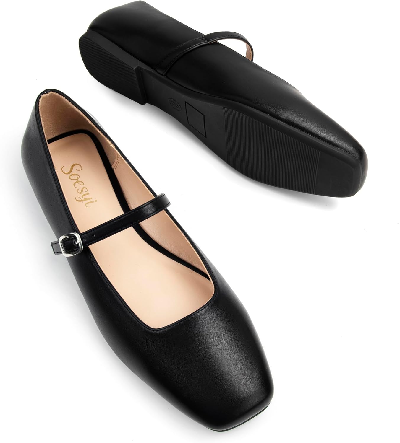 Women's Mary Jane Ballet Flats Square Toe Ankle Strap Shoes for Women Adjustable Buckle Soft Dressy Party Wedding - Image 5