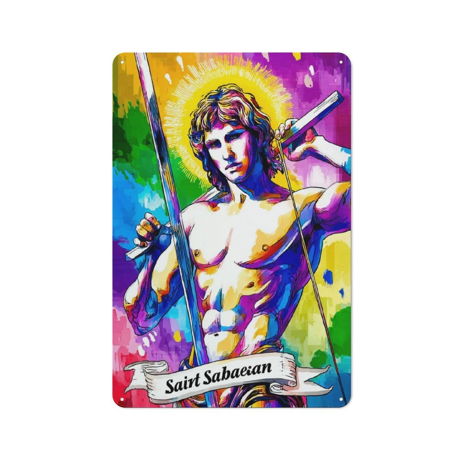Junmoney Saint Sabaeian A Colorful Guardian Angel Old Style Vintage Metal Sign 30X20cm, Bar Wall Plaque For Pub, Home Bar, Shed Or Man Cave