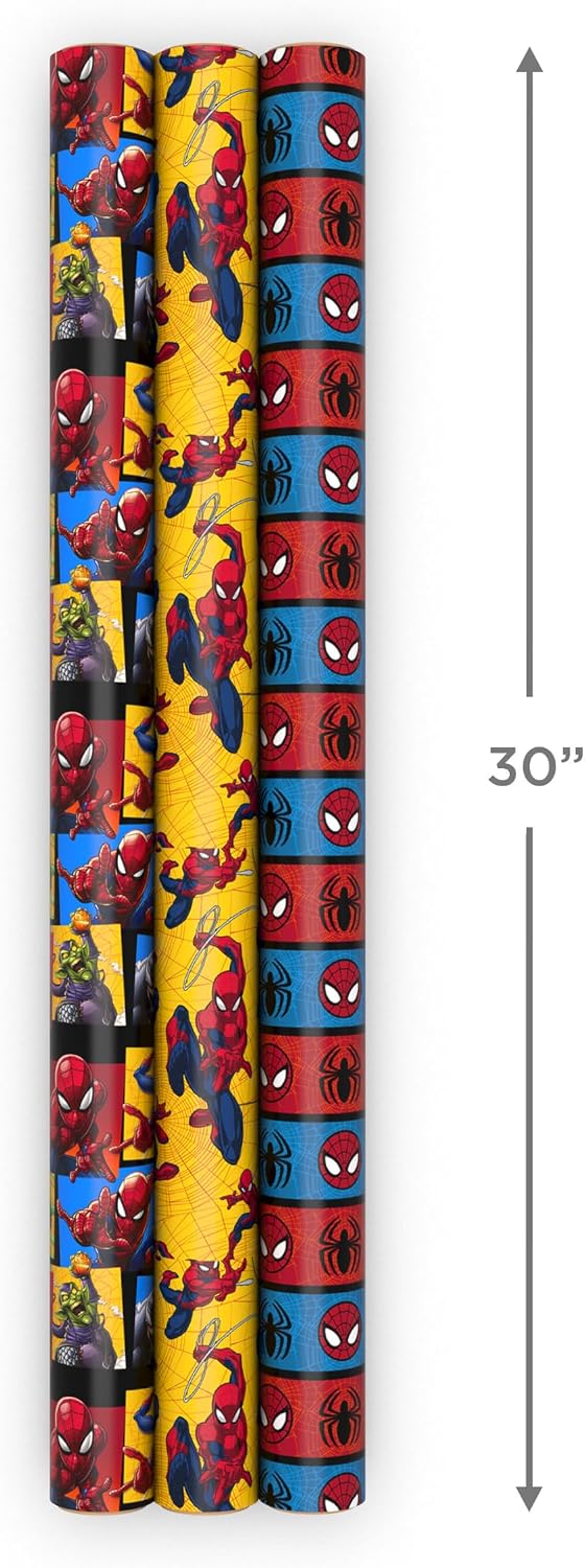 Hallmark Marvel Wrapping Paper Rolls, 3 Rolls (Spider-Man, Superhero)