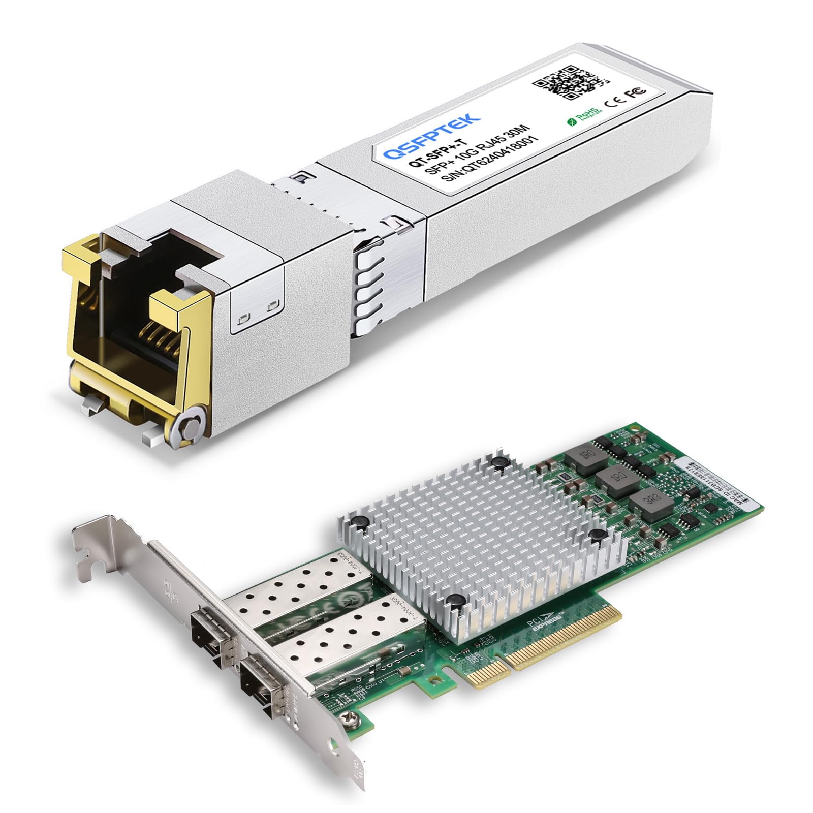 10G SFP+ RJ45 Module, 10Gbe giga Mini-GBIC SFP to rj45 Copper Transceiver, 2*SFP Port Network Card with Broadcom BCM57810S Chipset, 10Gbps Ethernet Adapter, 10GBASE-T Optical to Ethernet for Ubiquiti