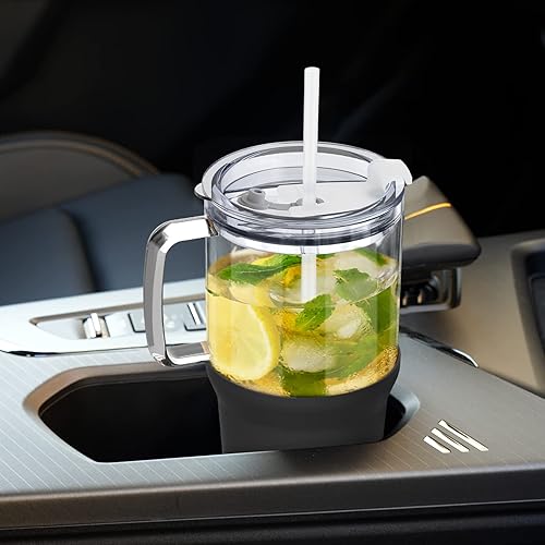 Miniatura 4 de Zenbo Vaso de vidrio con tapa y popote, taza de café helado de 32 onzas con asa, botellas de agua de vidrio con funda de silicona, taza de vidrio