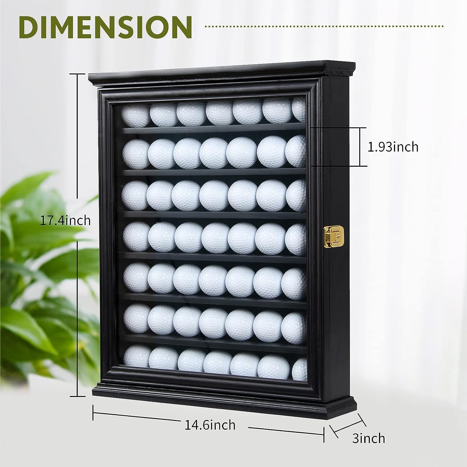 49 Golf Ball Display Case Wall Mount Cabinet Lockable Real Glass Door Solid Wood Frame 98 UV Protection Great Golfer Gift 17.4" H x 14.5" W x 3" D Indentations to Prevent Rolling