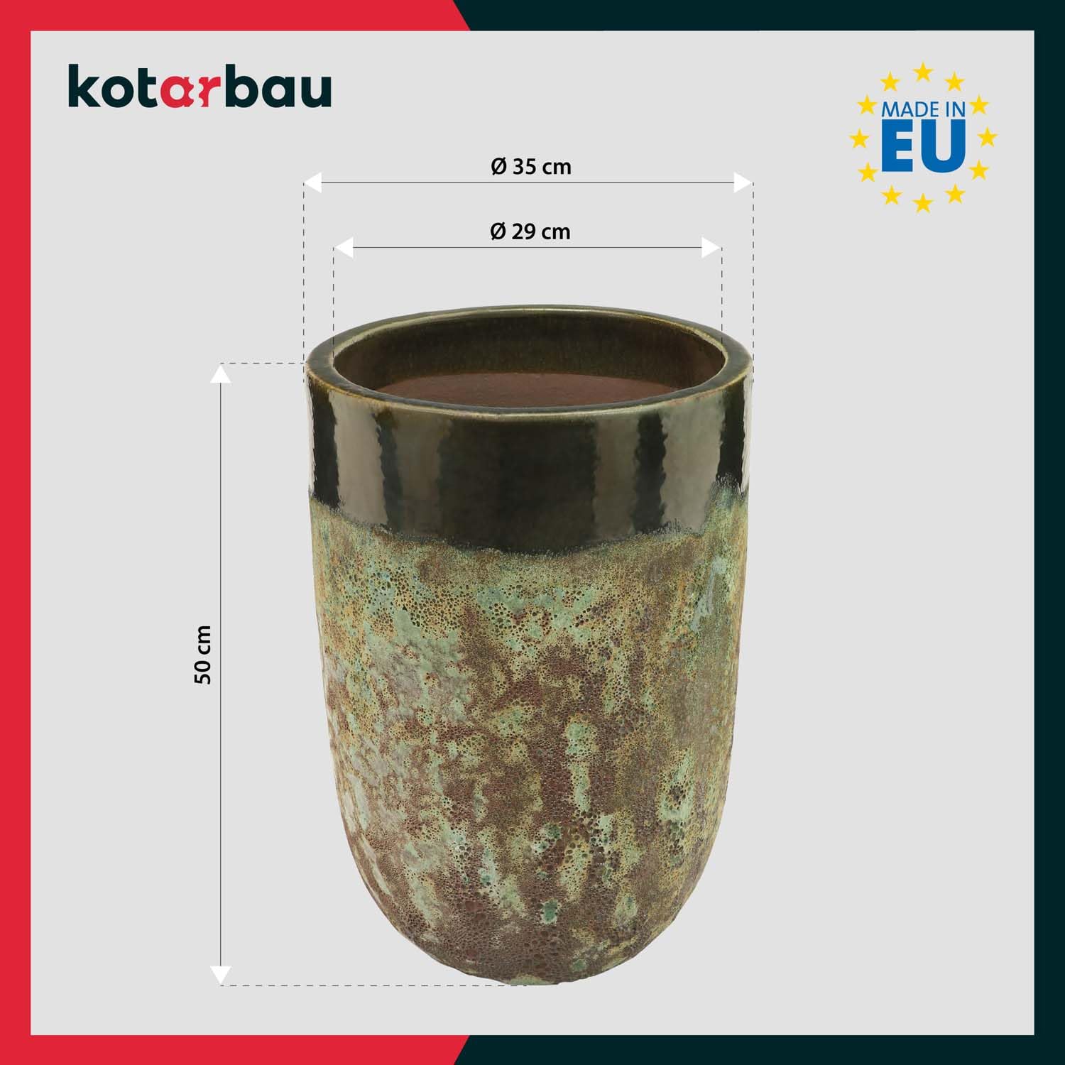 KOTARBAU® Donica Ceramiczna ⌀ 35 cm Doniczka Mrozoodporna Zielona Donica z Odpływem Wody Ozdoba Do Salonu Na Taras Nowoczesna Handmade Rękodzieło