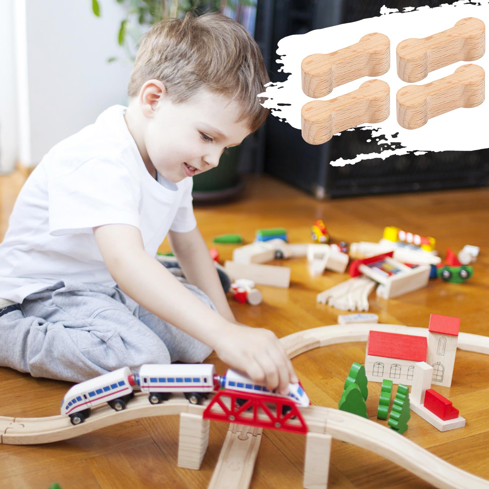 10 Conectores De Vía De Hueso De Perro De Madera Adaptador De Vía De Tren De Madera Piezas De Conector Juego De Tren De Juguete para Adolescentes para Hacer Vías De Juego de Conectores universales