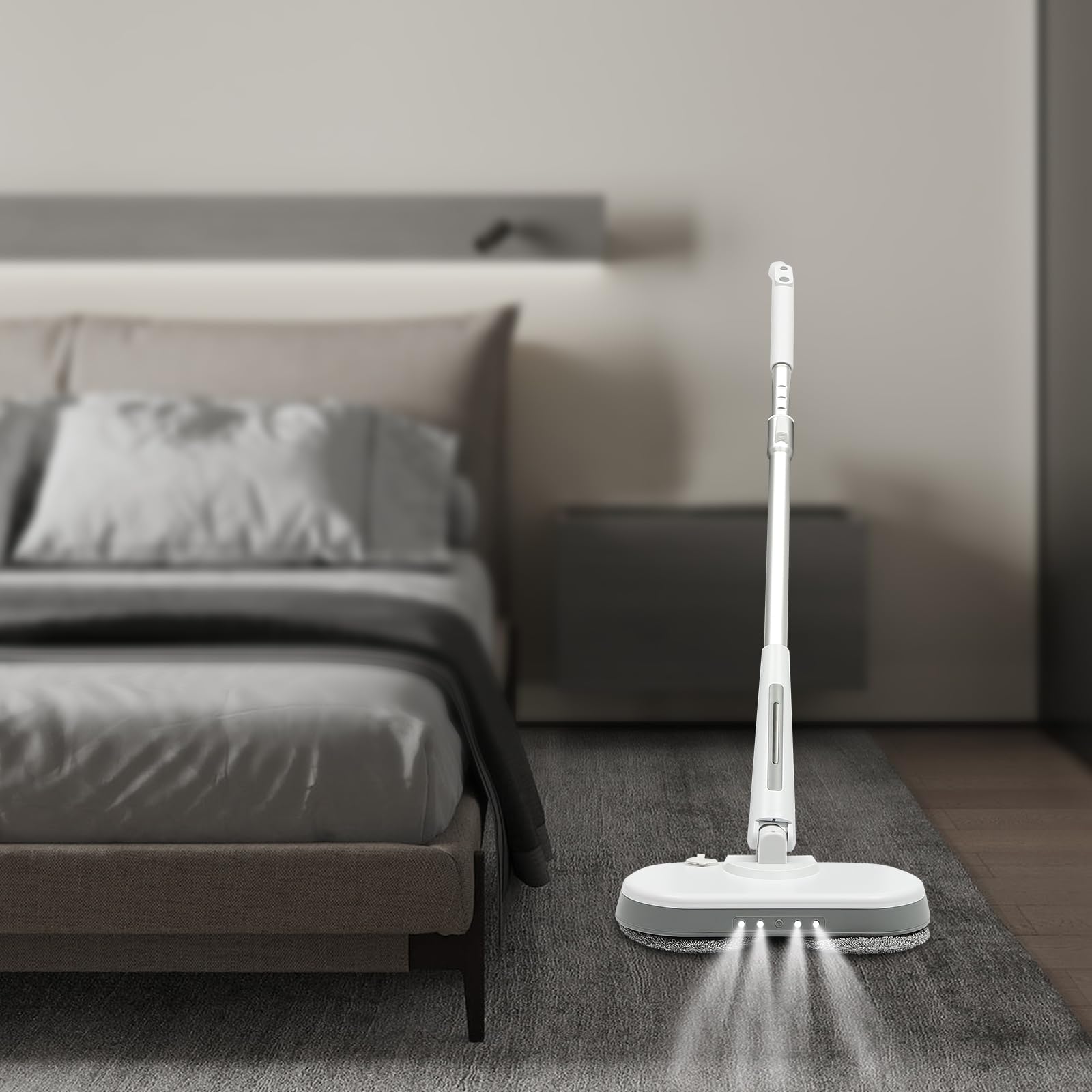 Mocio elettrico senza fili, mocio elettrico, pulitore per pavimenti, mocio elettrico con funzione spray e LED, serbatoio dell'acqua da 300 ml, doppia rotazione