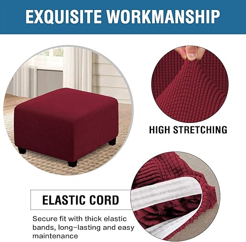 Vista 105 de H.VERSAILTEX Funda otomana elástica, funda otomana redonda, cubierta de almacenamiento otomana, funda protectora de muebles para reposapiés, ajuste