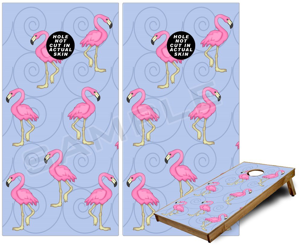 Cornhole Bag Toss Game Board Vinyl Wrap Skin Kit - Flamingos on Blue (fits 24x48 Game Boards - Gameboards NOT Included)