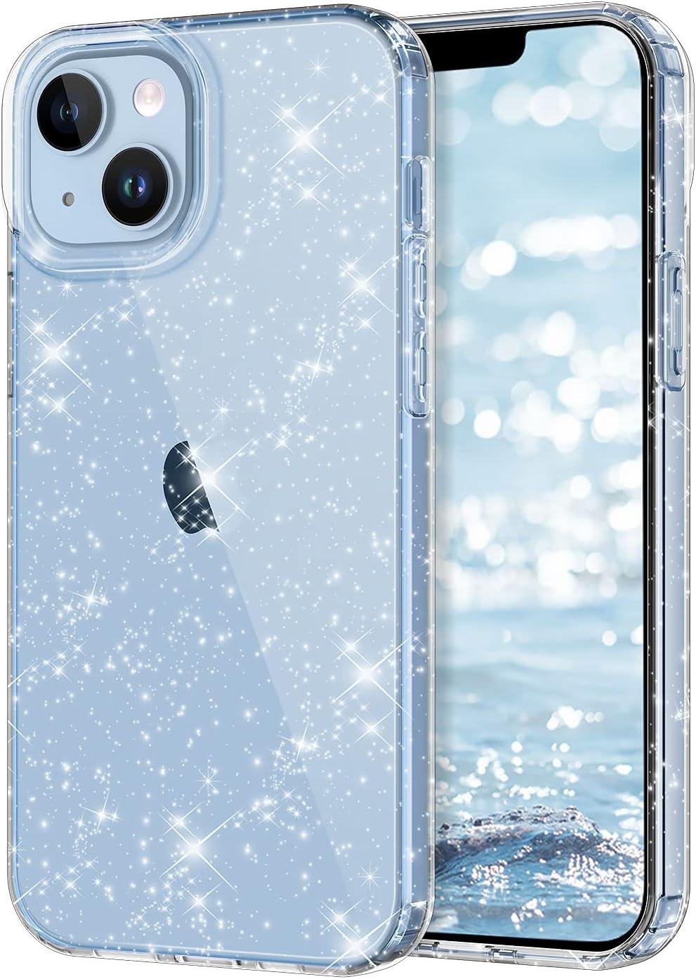for iPhone 14 Case, Crystal Clear Bling Sparkly Glitter Shiny Soft Flexible TPU Slim Fit Drop Protection Rugged Shockproof Cover for Apple iPhone 14 6.1 Inch, Clear Glitter