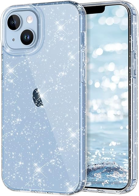 Lamcase for iPhone 14 Case, Crystal Clear Bling Sparkly Glitter Shiny Soft Flexible TPU Slim Fit Drop Protection Rugged Shockproof Cover for Apple iPhone 14 6.1 Inch, Clear Glitter