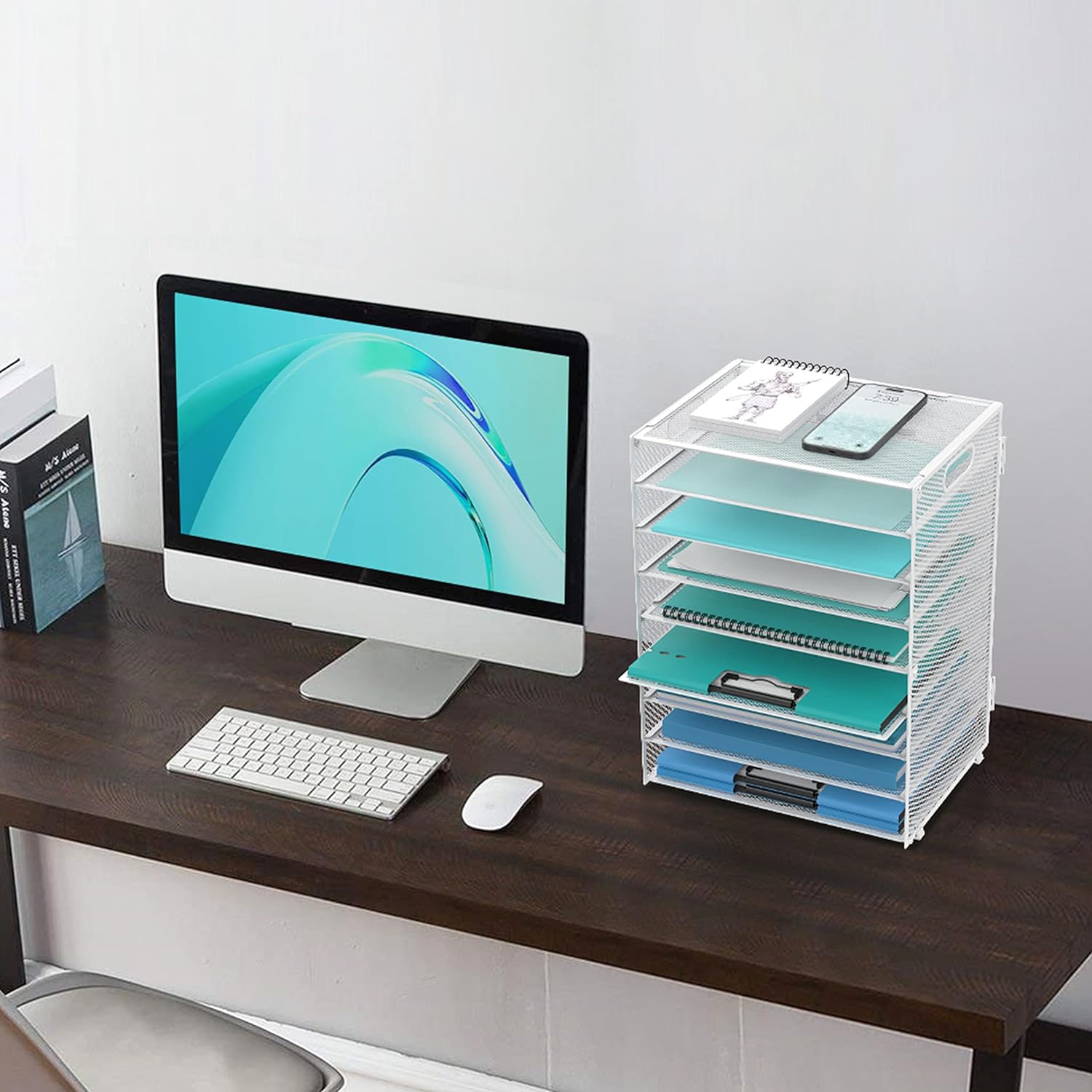 9-stöckiges Papier-Briefablage, Schreibtisch-Organizer mit Griffen, Netz-Aktenhalter, Organisation, Papiersortierer, Schreibtisch-Organizer für Büro, Zuhause, Schule, Weiß