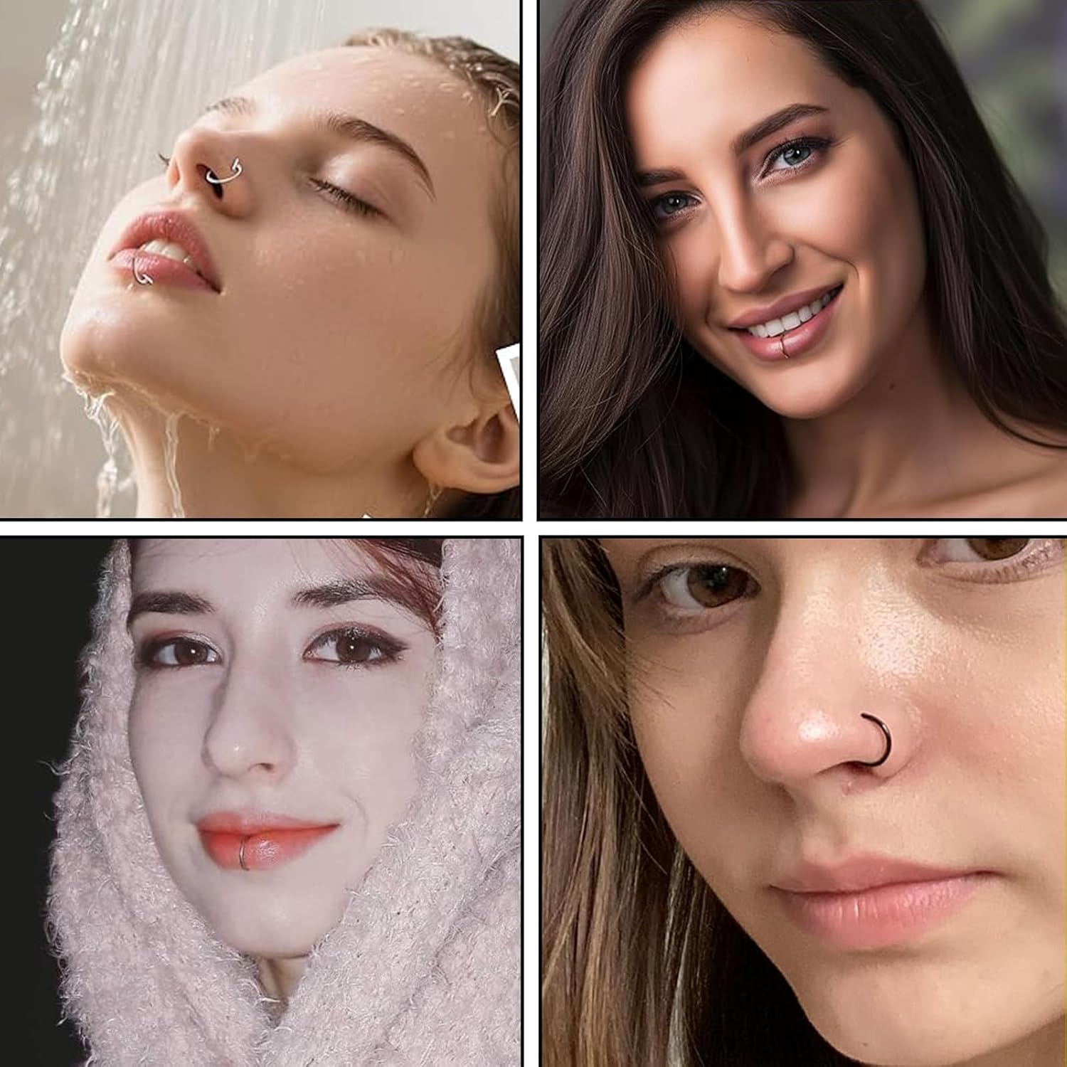 10 PCS Set Fake Lip Piercing Fake Nose Rings, Fakes Piercings Lip Rings for Women Men Lightweight Small, Applicable for Special Occasions and Daily Wear Jewelry