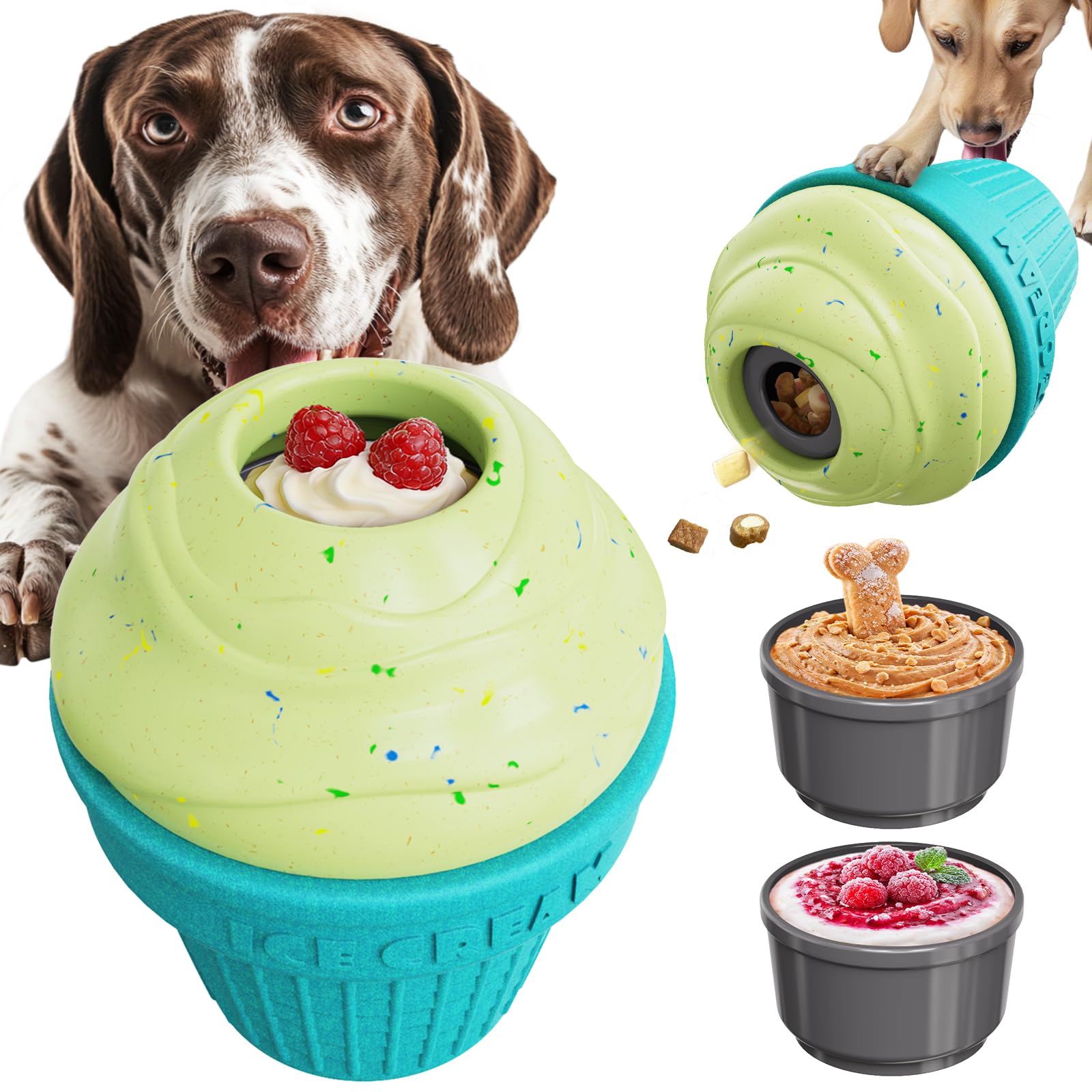 KADTC 3-in-1 FrostLick Frozen Treat Ball, No-Transfer Fill & Freeze Lick Cup, Ice Cream Treat Dispenser & Tough Chew Orange Toy for Dogs