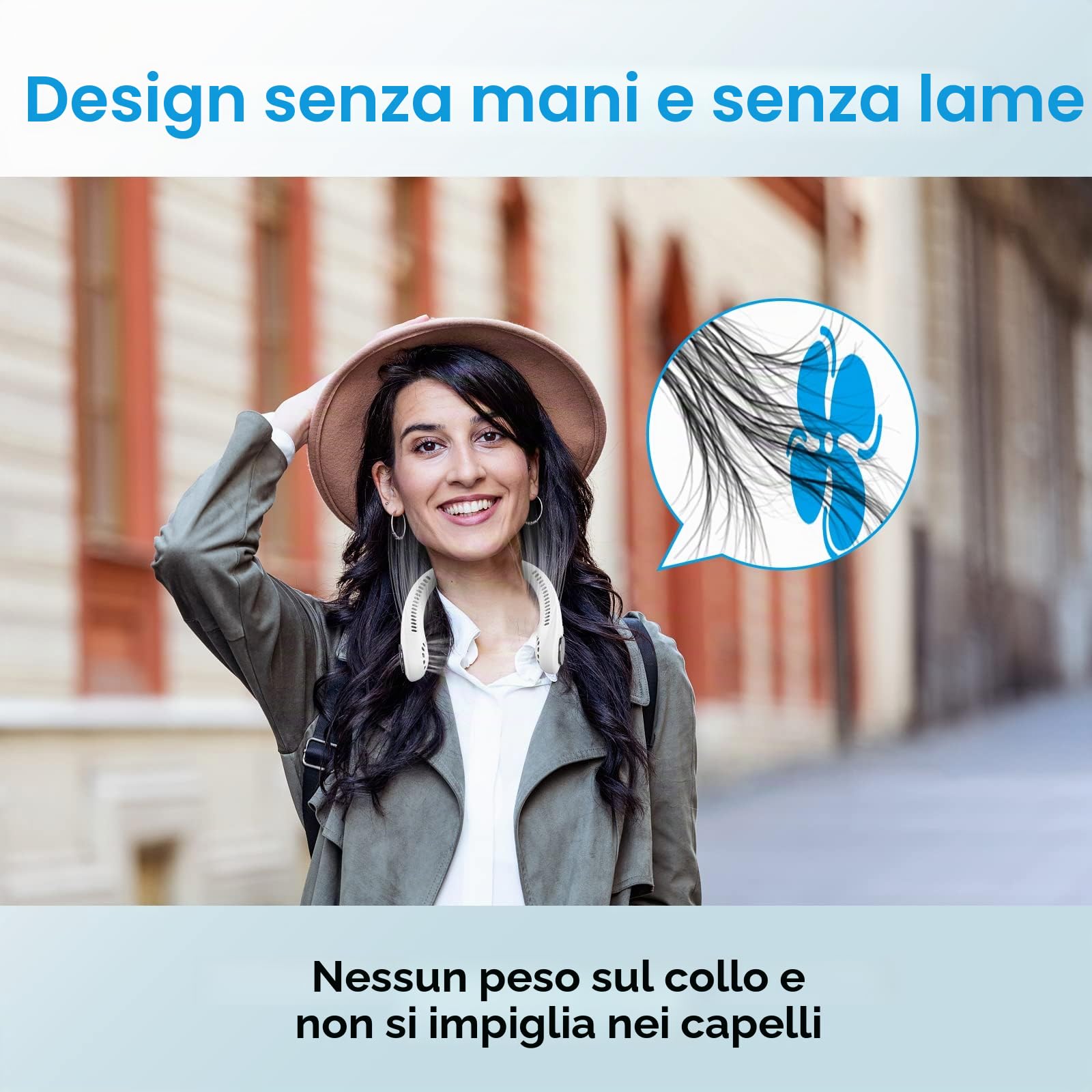 Ventilatore da collo, Ventilatore collo Portatile, Mini Ventilatore USB Flusso d'Aria a 360° con USB Ricaricabile Silenzioso, 3 Velocità Ventolino Senza Lama per Ufficio, Viaggi, Casa, Aria Aperta