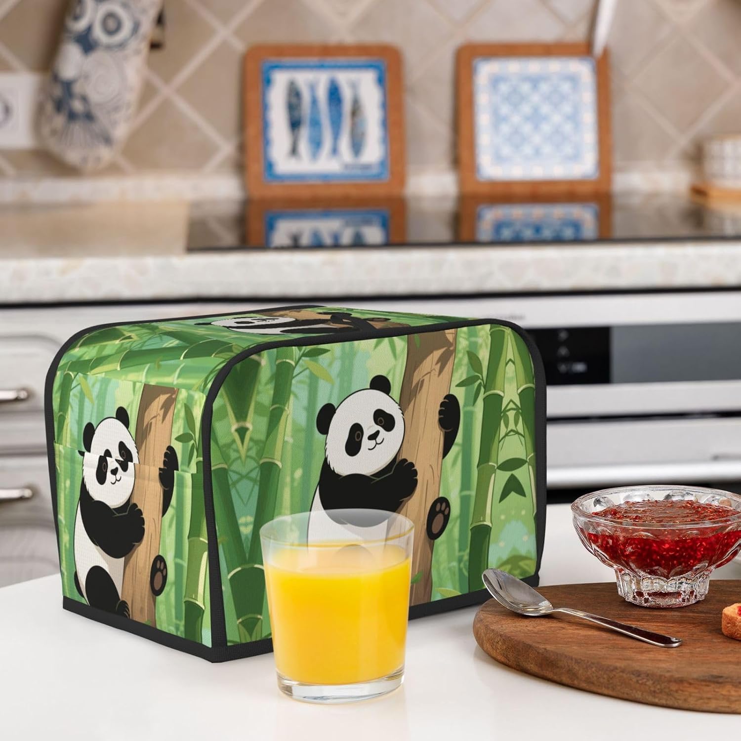 Panda climbs a tree Toaster Cover 2 Slice, Waterproof Bread Machine Covers with Pockets Universal Size Kitchen Small Appliance Cover with Handle, Dust and Fingerprint Protection