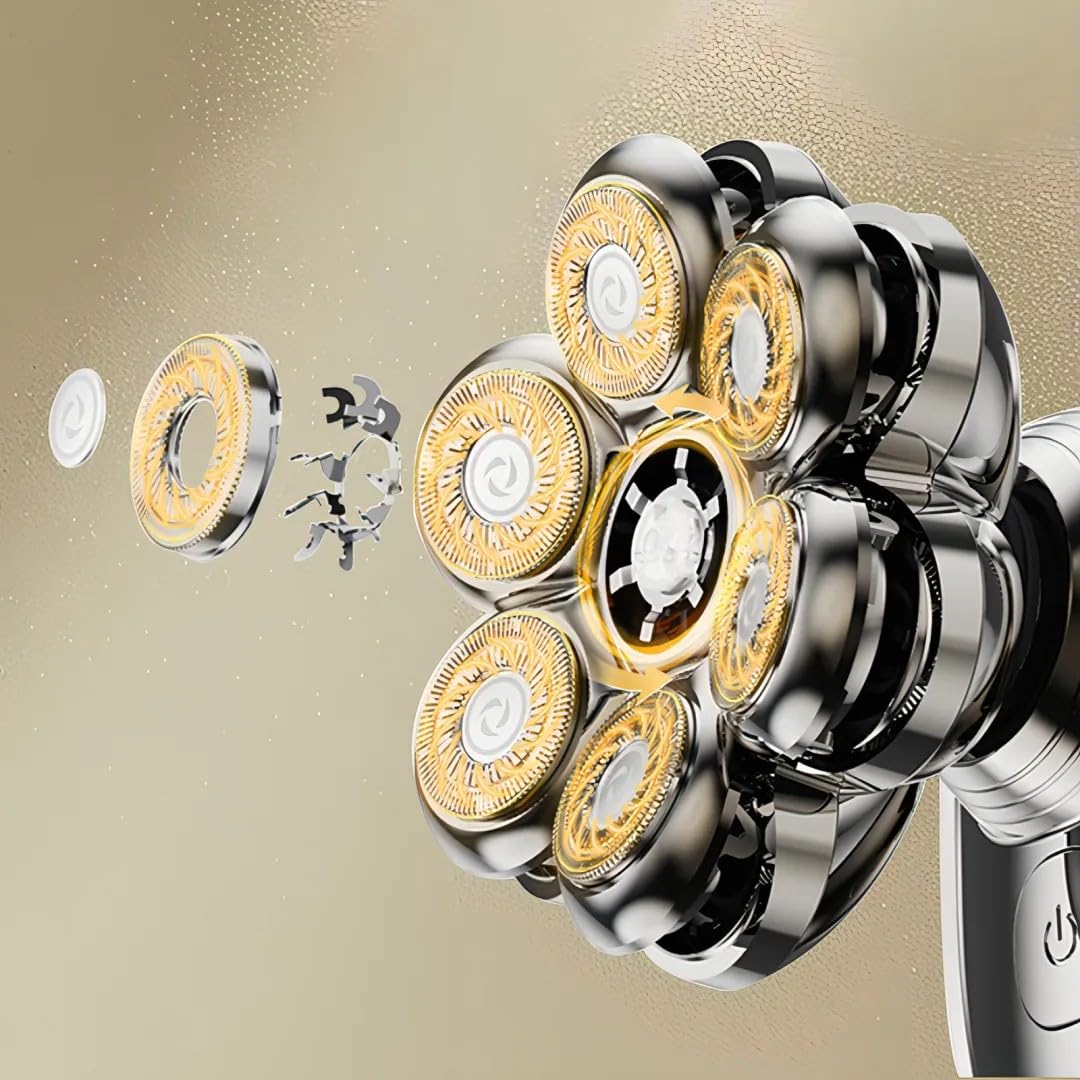 korons Rasoir électrique 5 en 1 pour hommes chauves avec tête flottante 7D - Écran LED étanche IPX7 pour une utilisation humide/sec(Ensemble cinq en un)