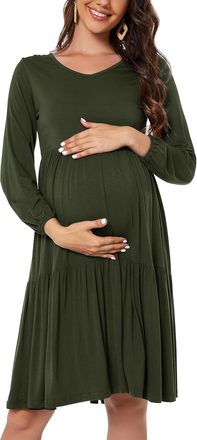 Smallshow Women's Maternity Dress Ruffle Long Sleeve Pregnancy Clothes - Image 2