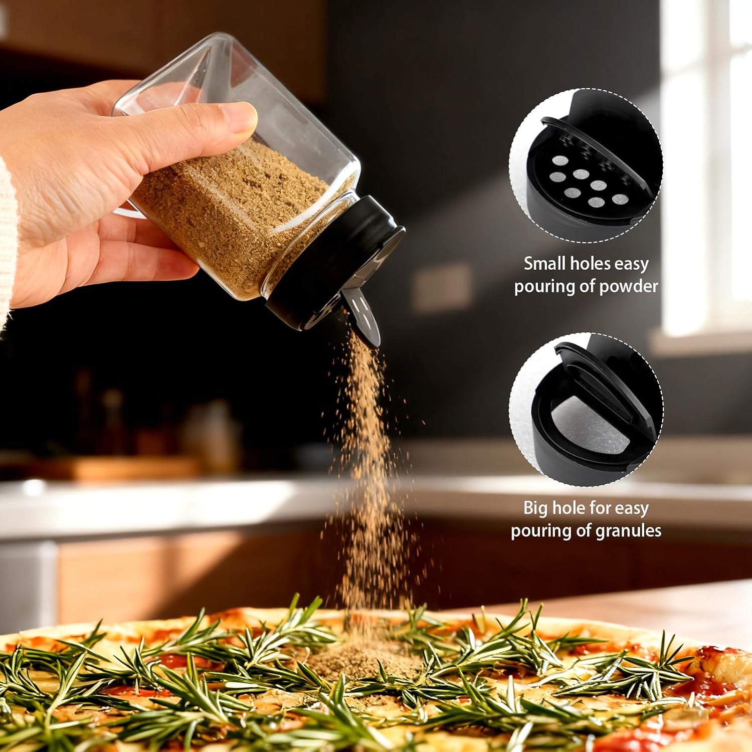 PineHaven 28 Pcs 12 oz Plastic Spice Jars with Black Cap,Square Plastic Bottle Containers with Lid and Stickers,Empty Seasoning Bottles Clear Spice Shaker for Storage Spices, Coffee, Tea, Herbs