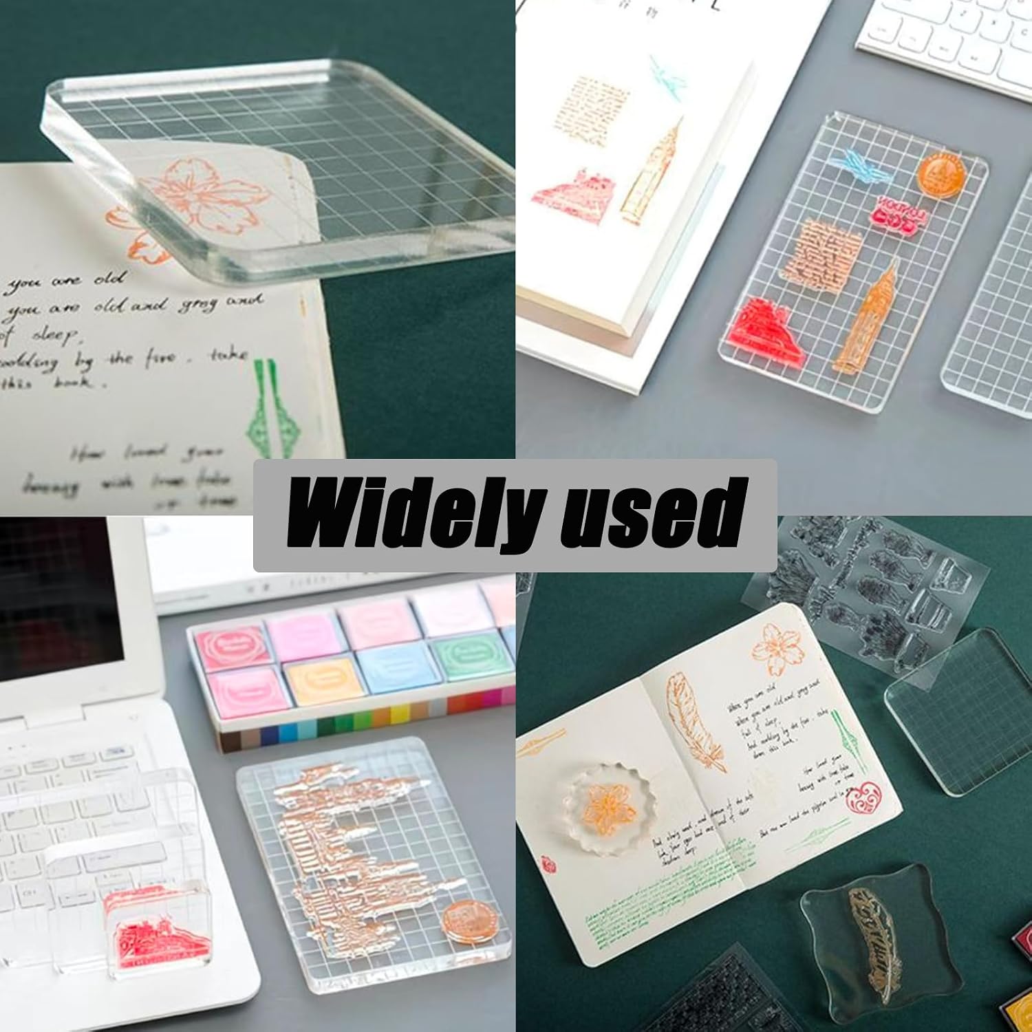 7 PCS Acrylic Stamp Block Assorted Sizes Clear Stamping Blocks Tools with Grid Lines Acrylic Tools Grid Lines Set for Scrapbooking Card Making(Straight Edge)