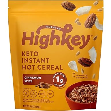 HighKey Snacks Keto Instant Hot Cereal Breakfast - Gluten & Grain Free - Perfect Ketogenic Friendly Food - Low Carb, High Protein Products - Good for Desserts, Atkins and Diabetic Diets - 9oz