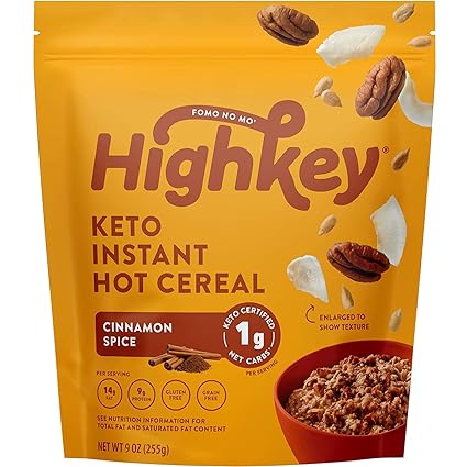 HighKey Snacks Keto Instant Hot Cereal Breakfast - Gluten & Grain Free - Perfect Ketogenic Friendly Food - Low Carb, High Protein Products - Good for Desserts, Atkins and Diabetic Diets - 9oz
