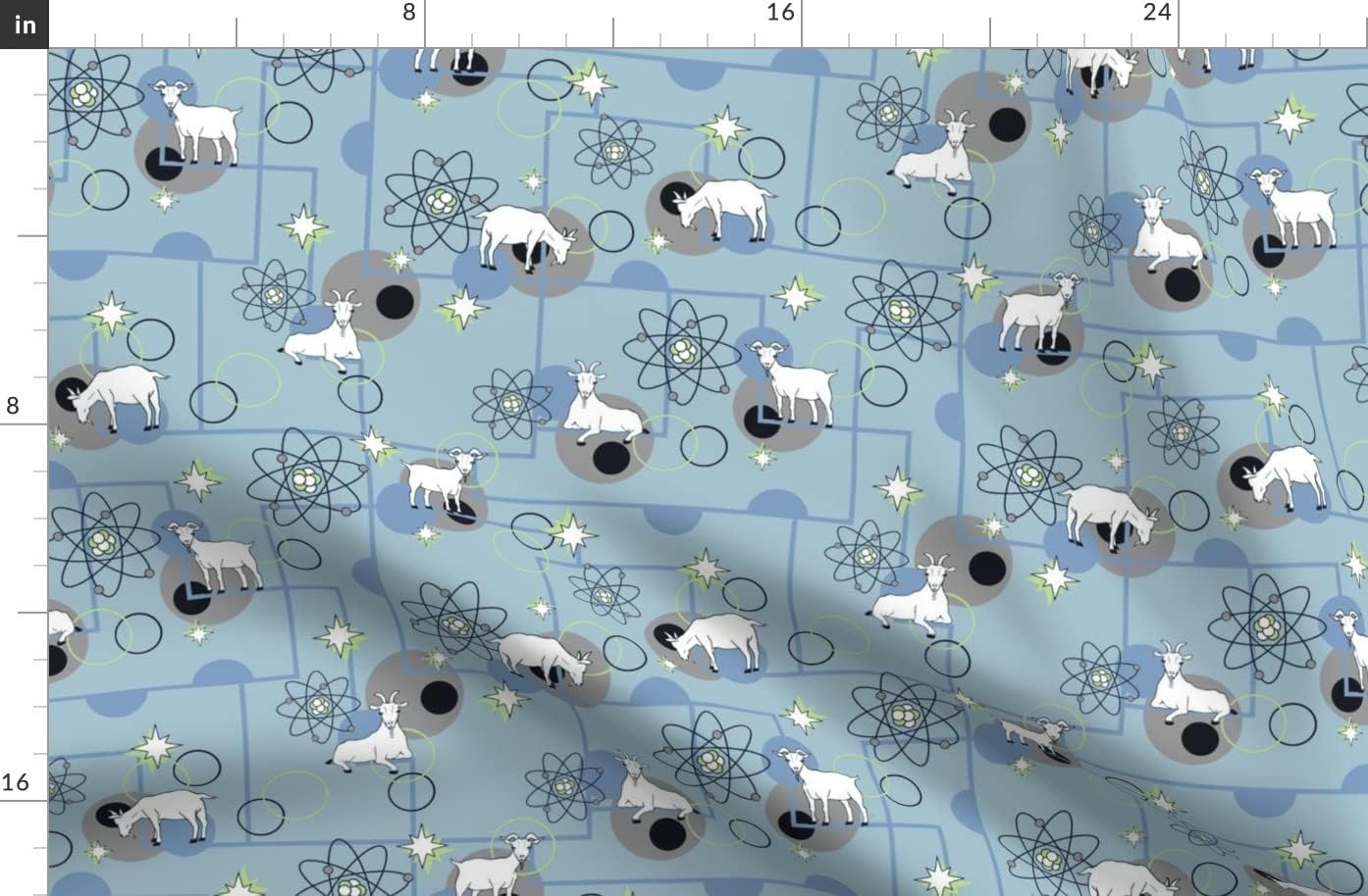 Spoonflower Fabric - Atomic Goats Blue Goat Retro Science Classroom Abstract Printed on Organic Cotton Sateen Fabric by The Yard - Sewing Quilting Apparel Home Decor