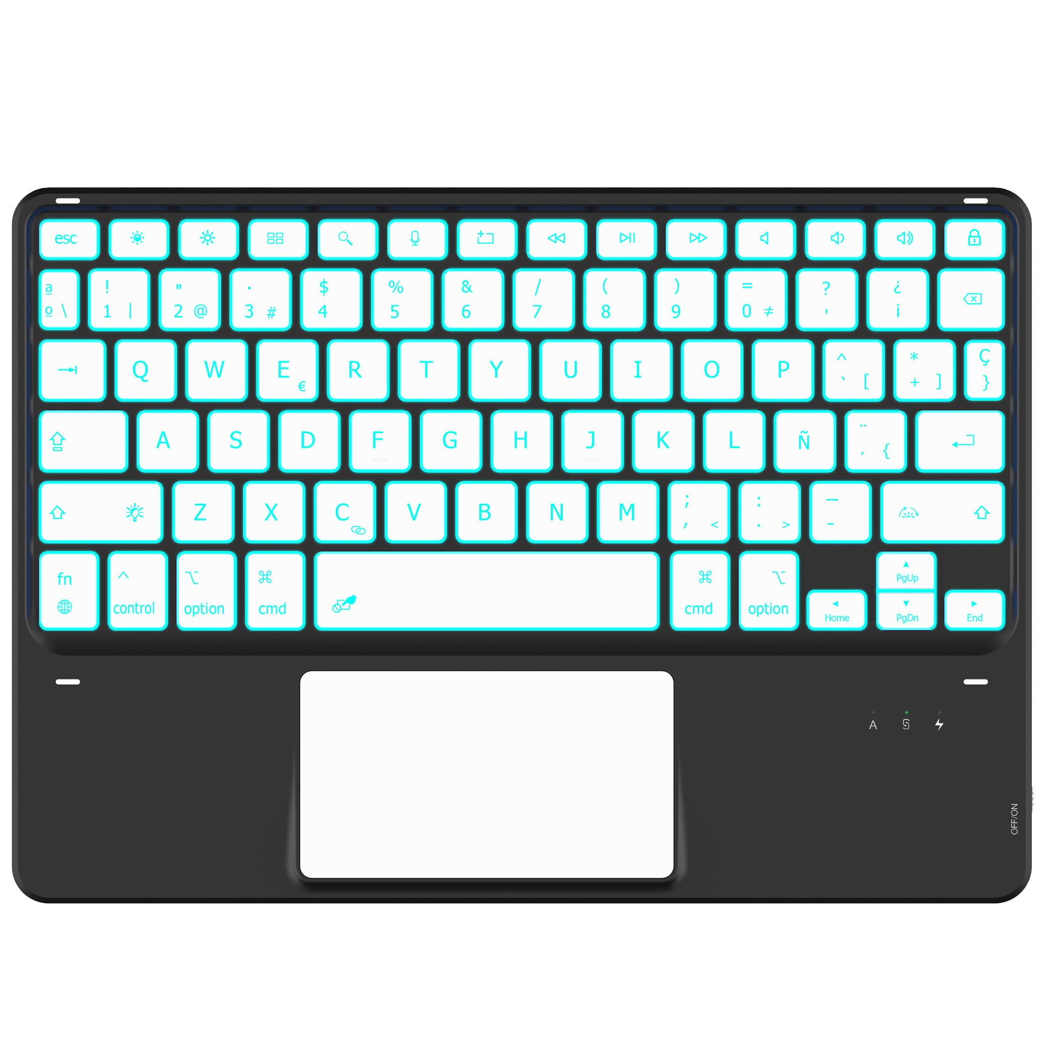 CACOE Teclado Bluetooth con Touchpad [Español] Inalámbrico con 7 Colores Iluminado Bluetooth Compatible con iPad A16/10/iPad Air/Pro, iOS/iPadOS/MacOS, Mac Mini/Mac Pro, MacBook, 10 Pulgadas, Negro Global Recycled Standard Global Recycled Standard Global Recycled Standard