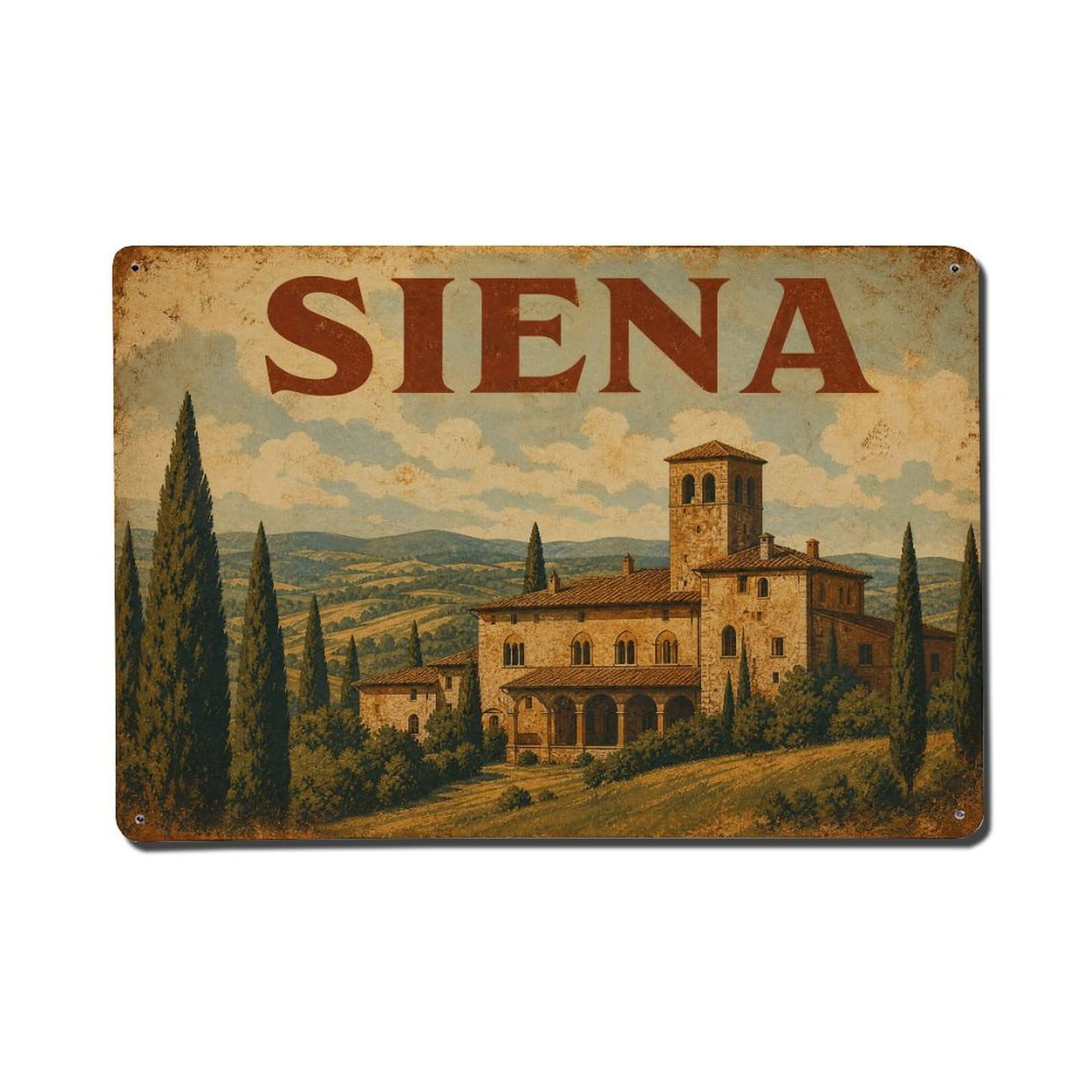 Huiyhb 8X12inch(20X30cm) Vintage Travel Siena Countryside Villa Tuscan Estate Italy Metal Tin Sign