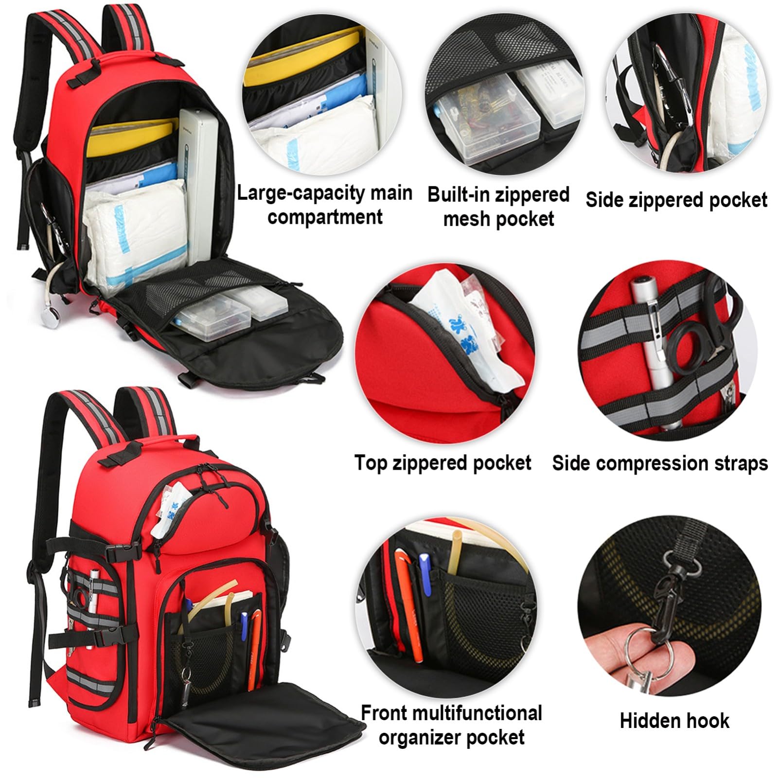 Erste Hilfe Kit Leer Rucksack Medizinischer Notfall Kits-Wasserdicht Verschleißfest Verstellbarer Riemen Atmungsaktiv Rücken Erste Hilfe Tasche für Reisen Haus,Auto,Arbeitsplatz & Outdoor