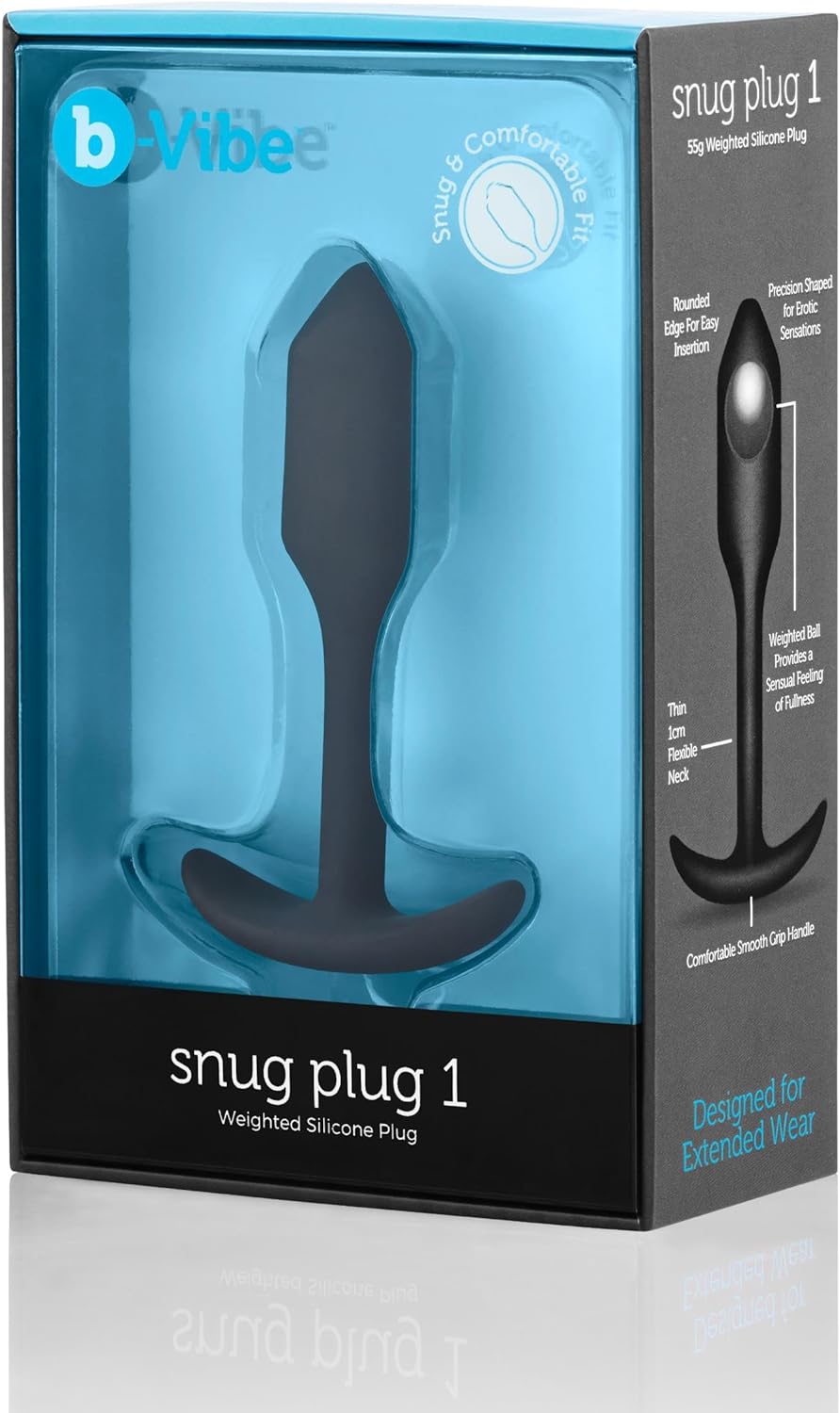 b-Vibe Snug Plug 1, Weighted Silicone Butt Plug, Beginner Anal Plugs - Sex Toys for Adults, 55g (Black)