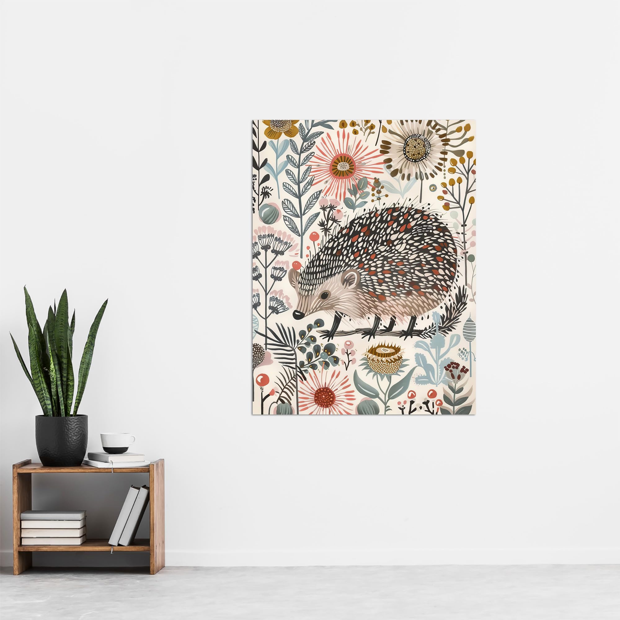 Artery8 Hedgehog Flowers Artwork Rustic Woodland Floral Living Room Extra Large XL Wall Art Poster Print, Unframed 24X32", 81L x 61W cm - Image 4
