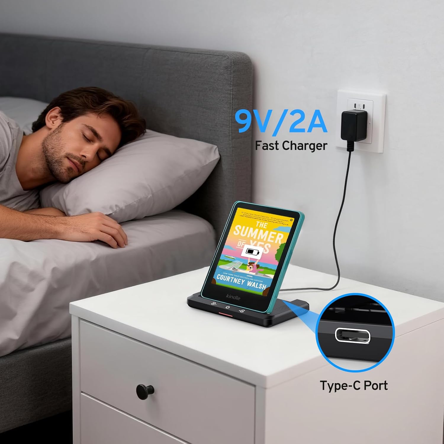 Wireless Charging Dock and Audiobook Speaker for Kindle Paperwhite Signature Editions (2022&2024) Colorsoft Signature Edition(32GB), iPhone, Samung, Kindle Accessories Gift for Man Women (Black)